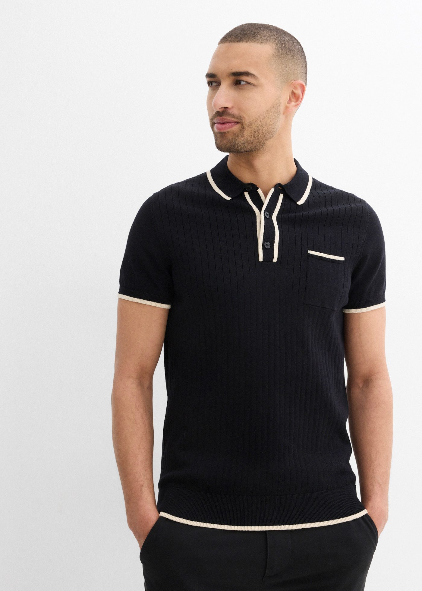 bonprix Strickpullover mit Polokragen, Regular Fit, aus Baumwolle und Polyamid