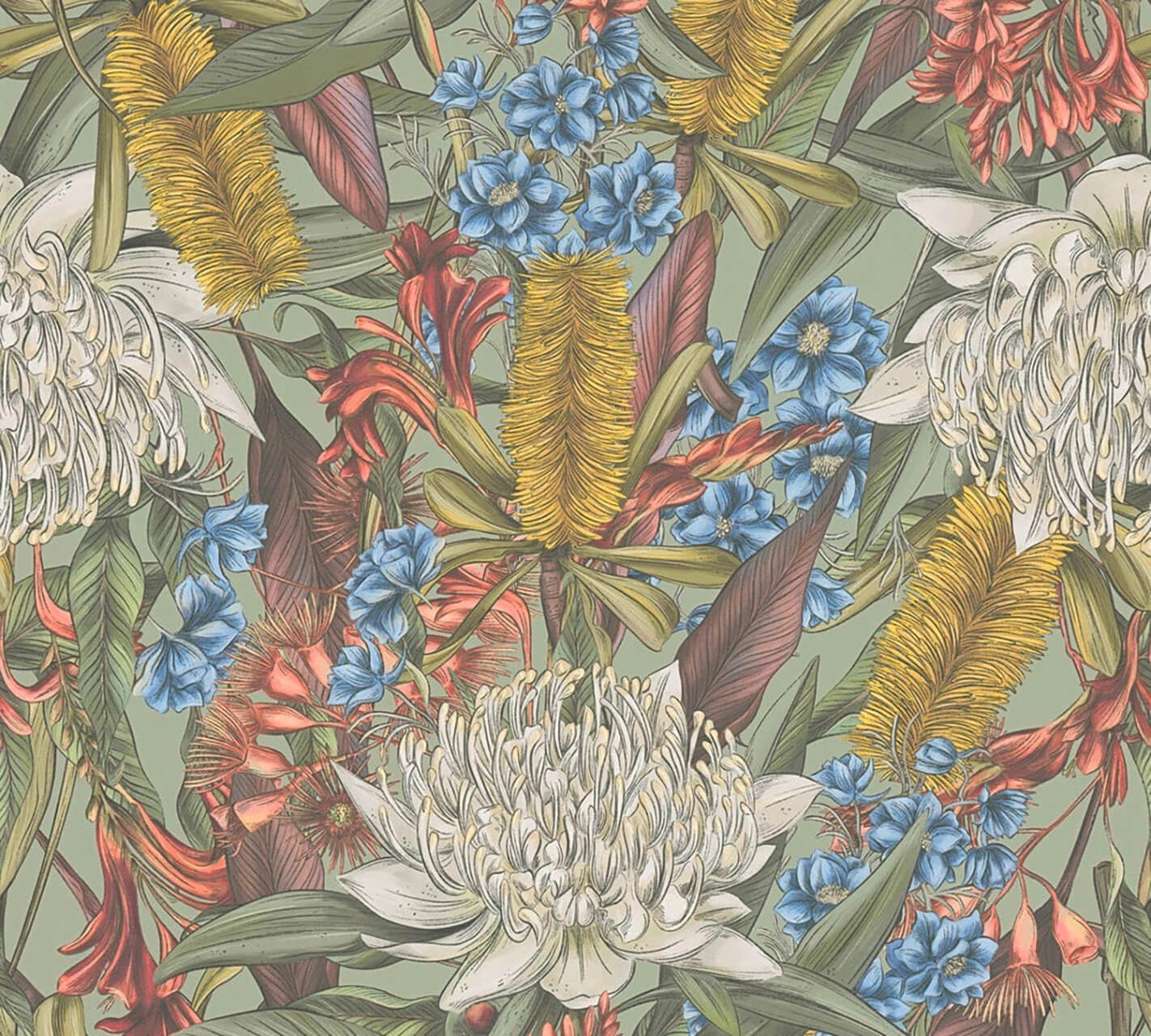 KUNSTLOFT Vliestapete Floral Daydream 0.53x10.05 m, halb-matt, matt, lichtbeständige Design Tapete bunt, grün | Vliestapeten