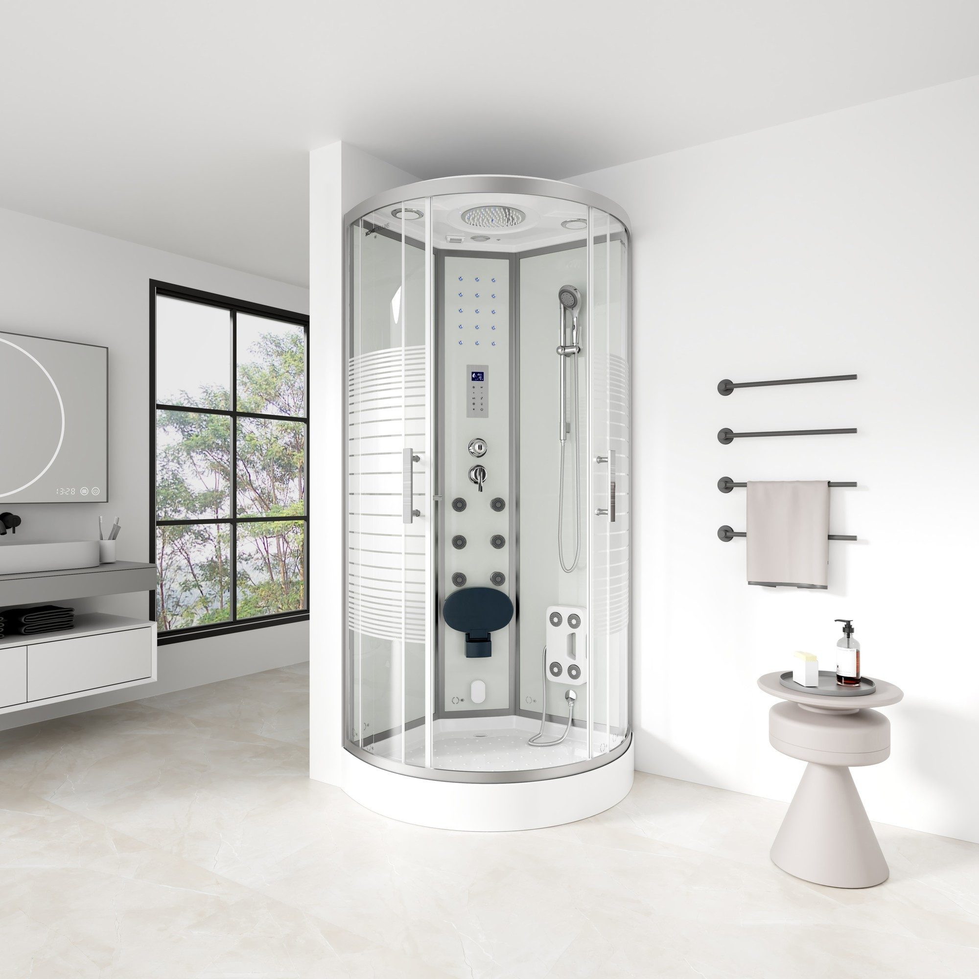 HOME DELUXE Dampfdusche WHITE PEARL - 90 x 90 cm, BxT: 90x90 cm, ESG Vollverglasung, Regendusche, Duschtempel, Fertigdusche, Dusche, Duschkabine Komplett