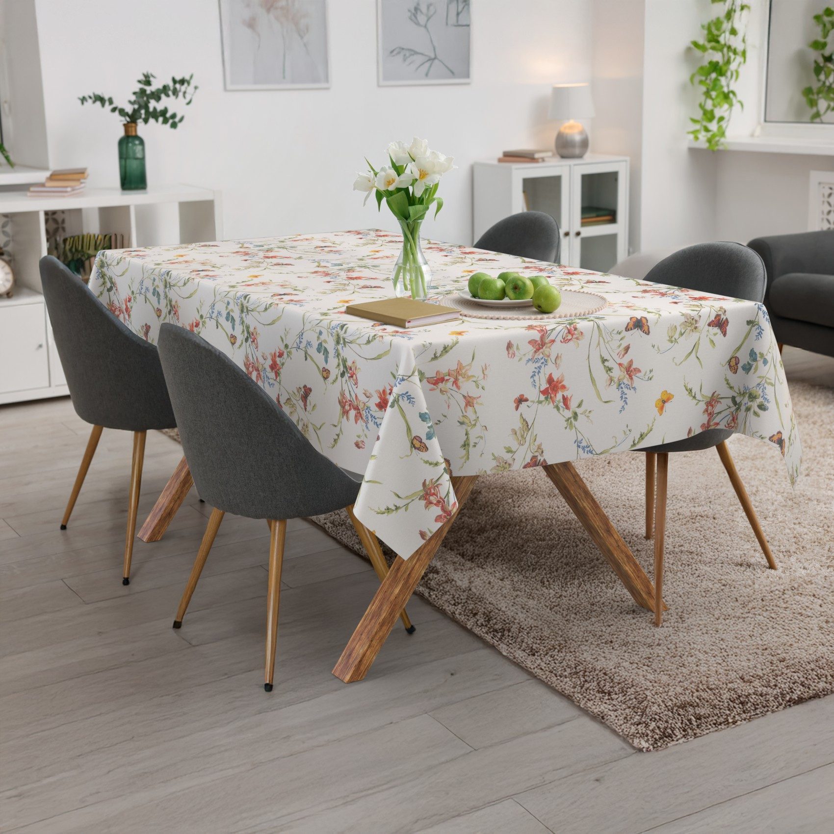 ANRO Tischdecke Gartentischdecke 3.0 abwaschbar Schmetterling Garten Tischwäsche (Einzelstück 1-tlg), wasserabweisend PU-Beschichtet Ruhig Orange 100x140cm