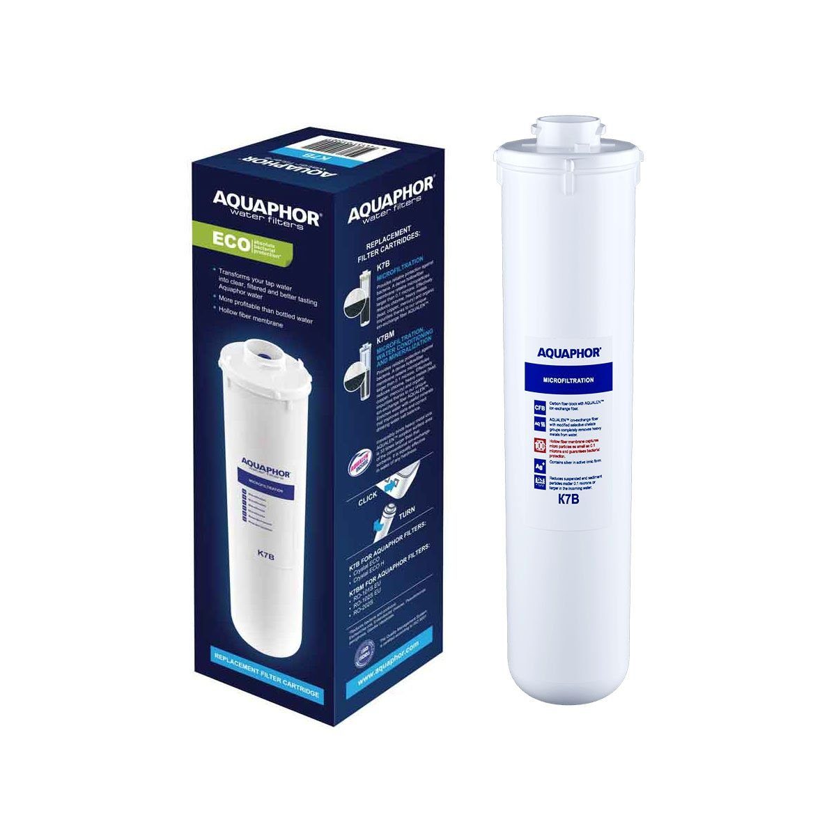AQUAPHOR Wasserfilter K7B mit 0,1 µm. Mikrofiltration, Keimsperre, Zubehör für AQUAPHOR Crystal Solo, ECO, ECOH, PRO, PRO, Filtert Schwermetzalle, Bakterien, Zysten, Viren, Pestiziden