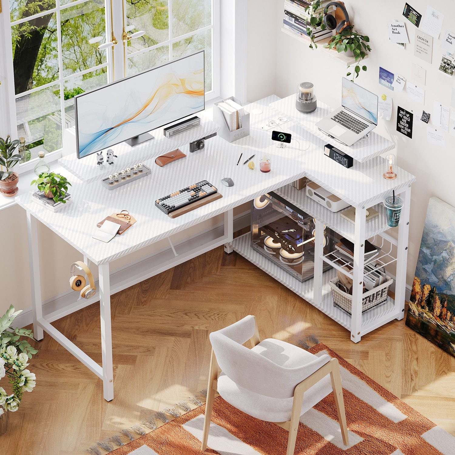 Furnicopia Eckschreibtisch L-förmiger Gaming-Schreibtisch mit Stauraum, Ste günstig online kaufen