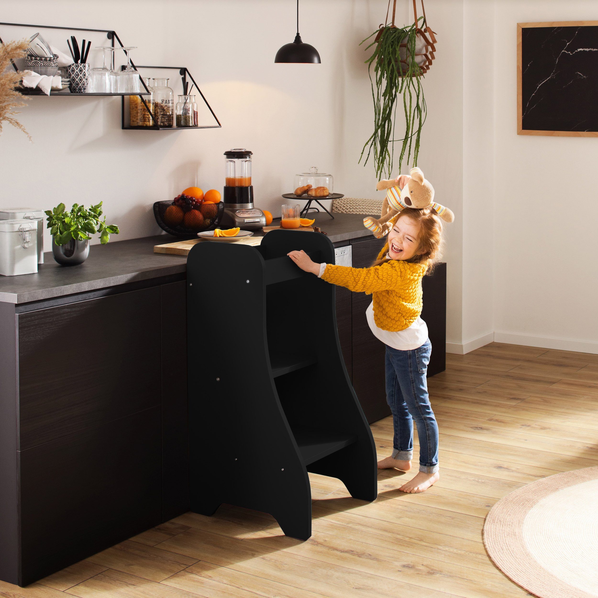 Puckdaddy GmbH Stehhilfe Turmine (43x50x94cm) Lernturm in Schwarz, aus Holz