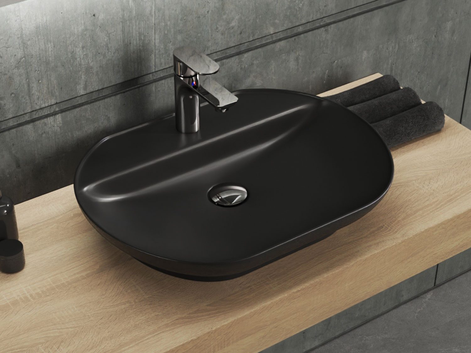 Aqua Bagno Aufsatzwaschbecken Waschschale Keramik oval matt schwarz Waschtisch