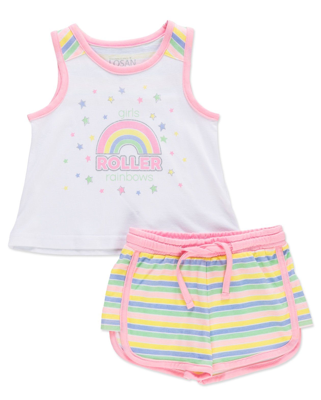 LOSAN T-Shirt & Shorts Losan Mädchen 2tlg Set Top Shorts Regenbogen weiß bunt (Set, 2-tlg)