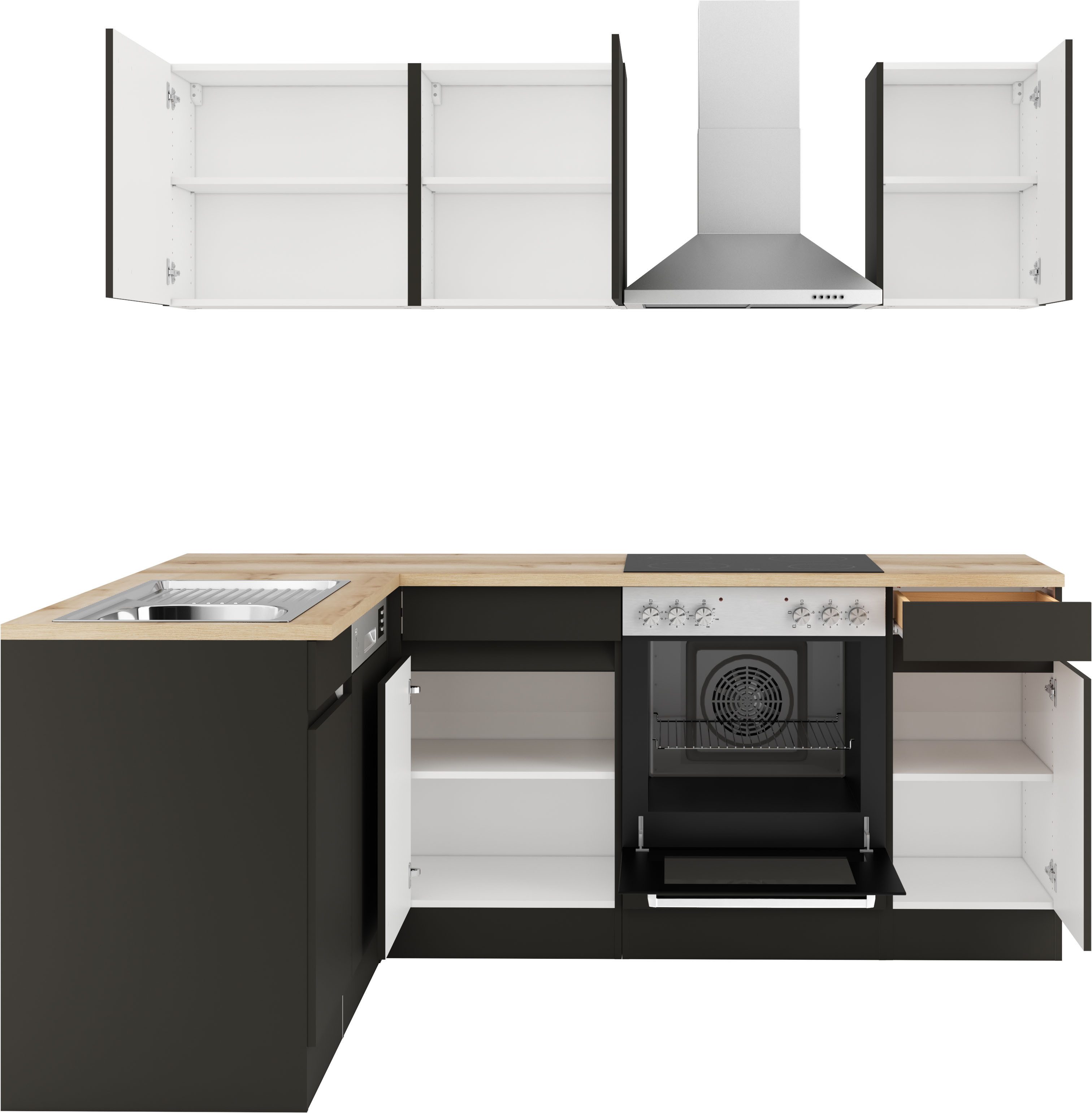OPTIFIT Küchenzeile Roth, Stellmaße 210x175 cm, wahlweise mit E-Geräten, Push-to-Open