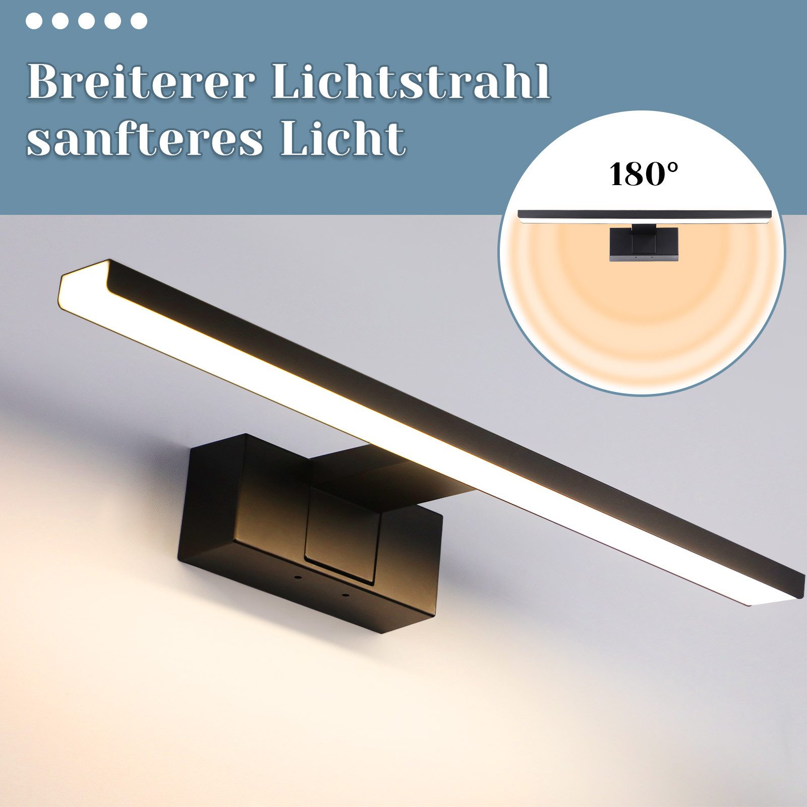 ZMH LED Spiegelleuchte Badezimmer Schwarz 30/40/60CM IP44 Neutralweiß Wandlampe für Keller, Multifunktion, LED fest integriert, 4000k, Wasserdicht, Einfach zu installieren, Augenschutz