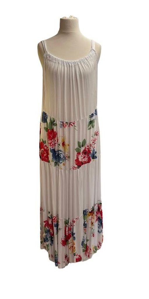 BZNA Maxikleid Langes Blumen Sommerkleid Weiß