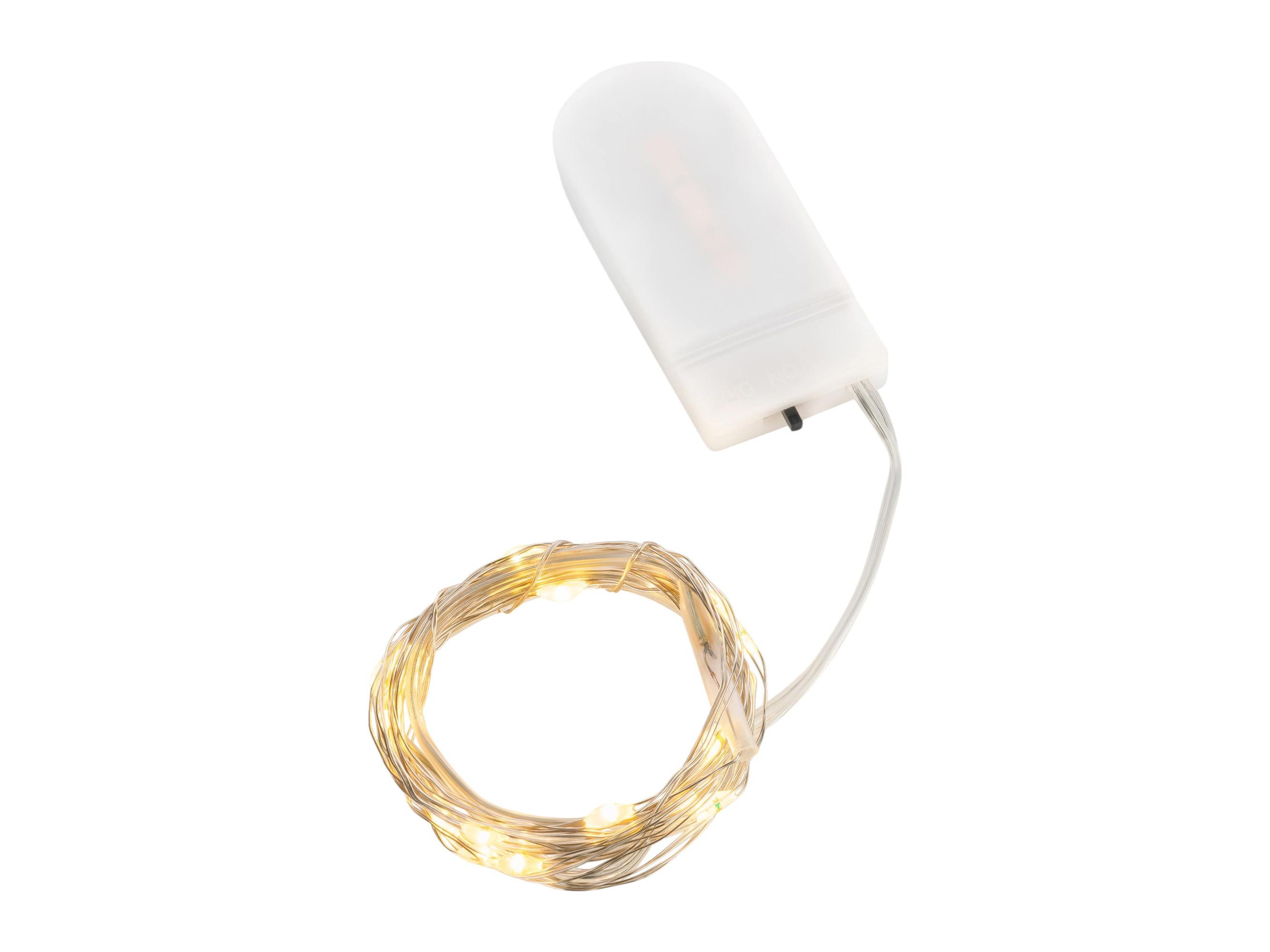 CEPEWA LED-Lichterkette, Batterie 20 LED warmweiß 1,9m Draht silber