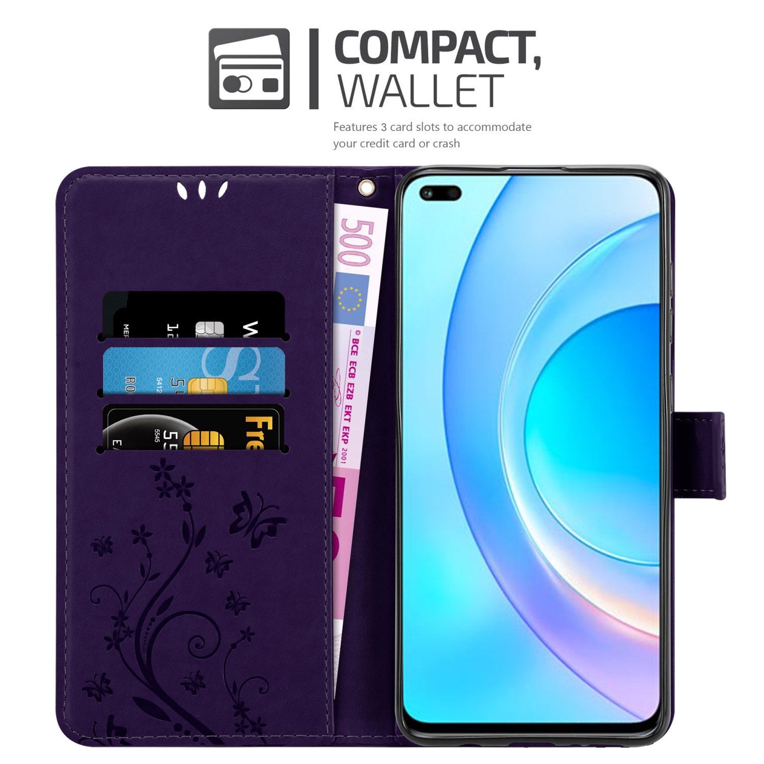 Cadorabo Handyhülle für Honor 50 LITE Hülle Honor 50 LITE, Hülle Schutzhülle Blumen Flower mit Standfunktion Kartenfach Magnet