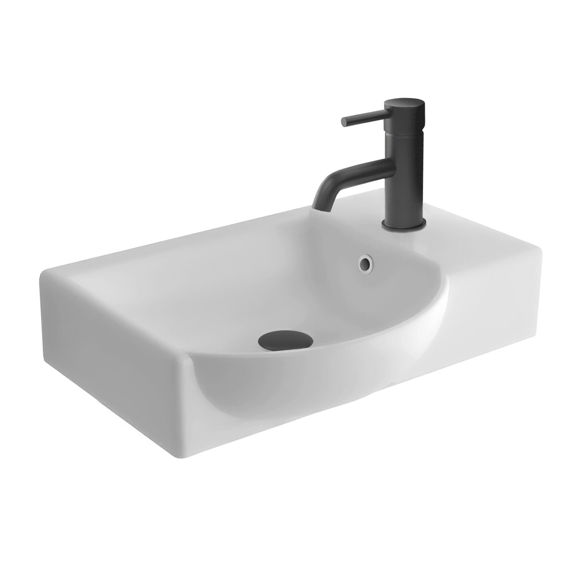 Alpenberger Раковини - Lavabo mit Links Becken - Wash Basin Eckig Rund mit Überlauf (Handwaschbecken, 1-St., 1-tlg), reinigungsfreundlicher Keramik Waschtisch