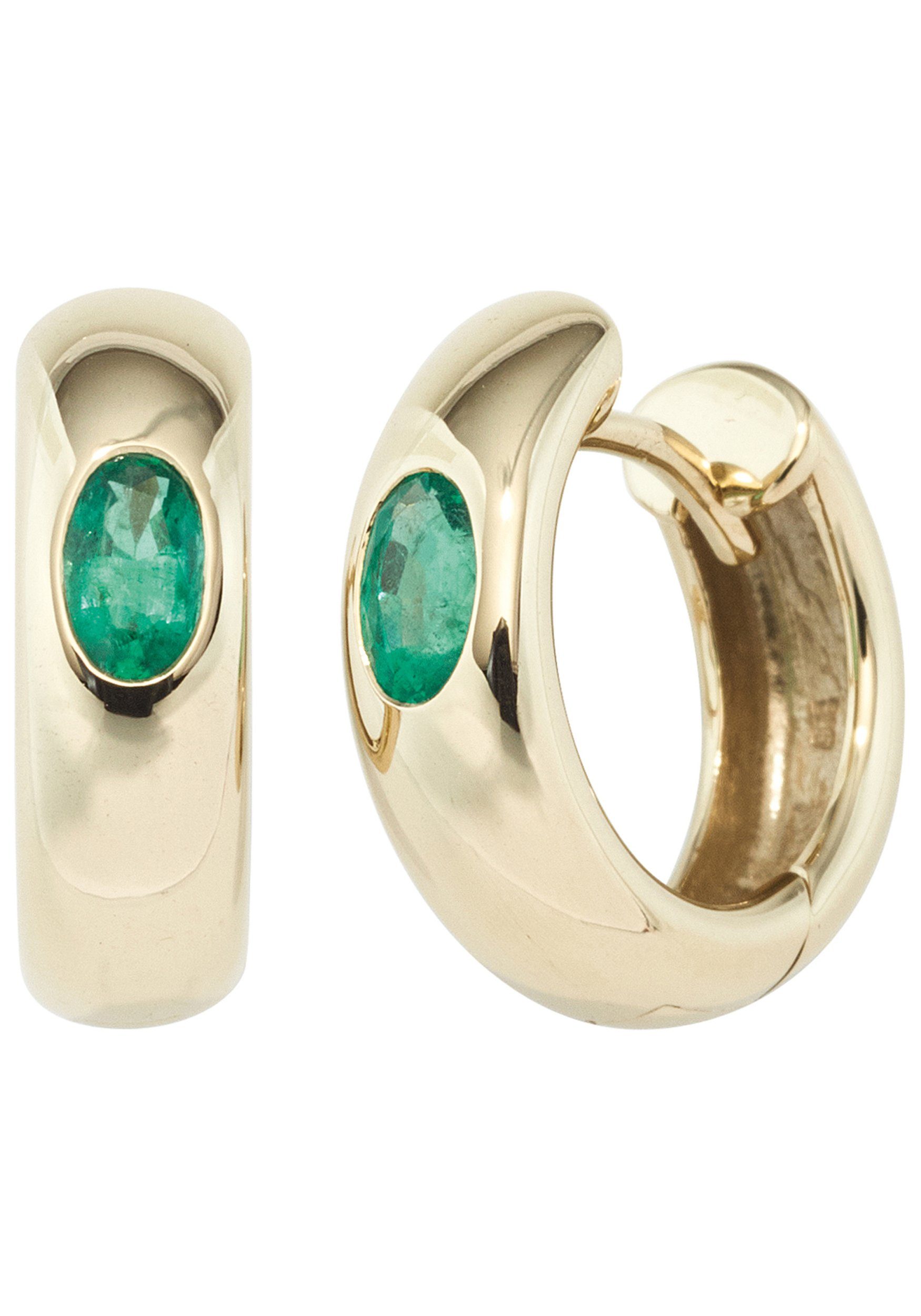 JOBO Paar Creolen, rund 585 Gold mit Sma...