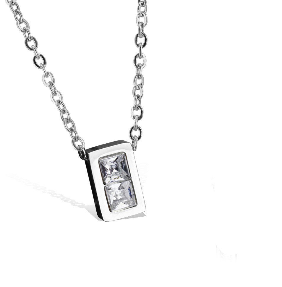 BUNGSA Ketten-Set Kette mit rechteckigem Kristall-Anhänger Silber (1-tlg., inkl. Schmuckbeutel aus Organza), Halskette Necklace