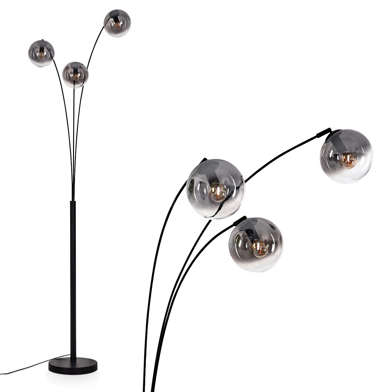 Stehlampe Stehlampe aus Metall/Glas in Schwarz/Rauchfarben/Klar