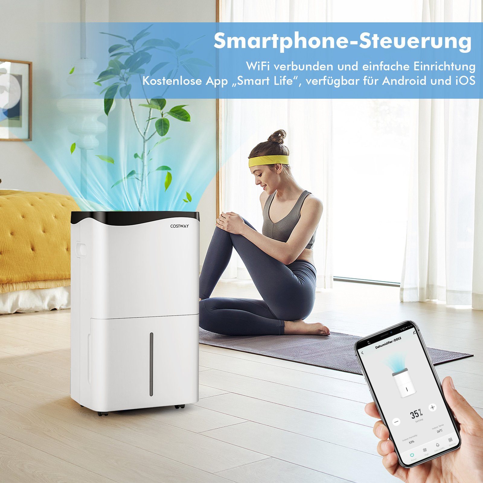 COSTWAY Luftentfeuchter, Entfeuchtung 50,00 l/Tag, Tank 5,00 l, Timer & WIFI