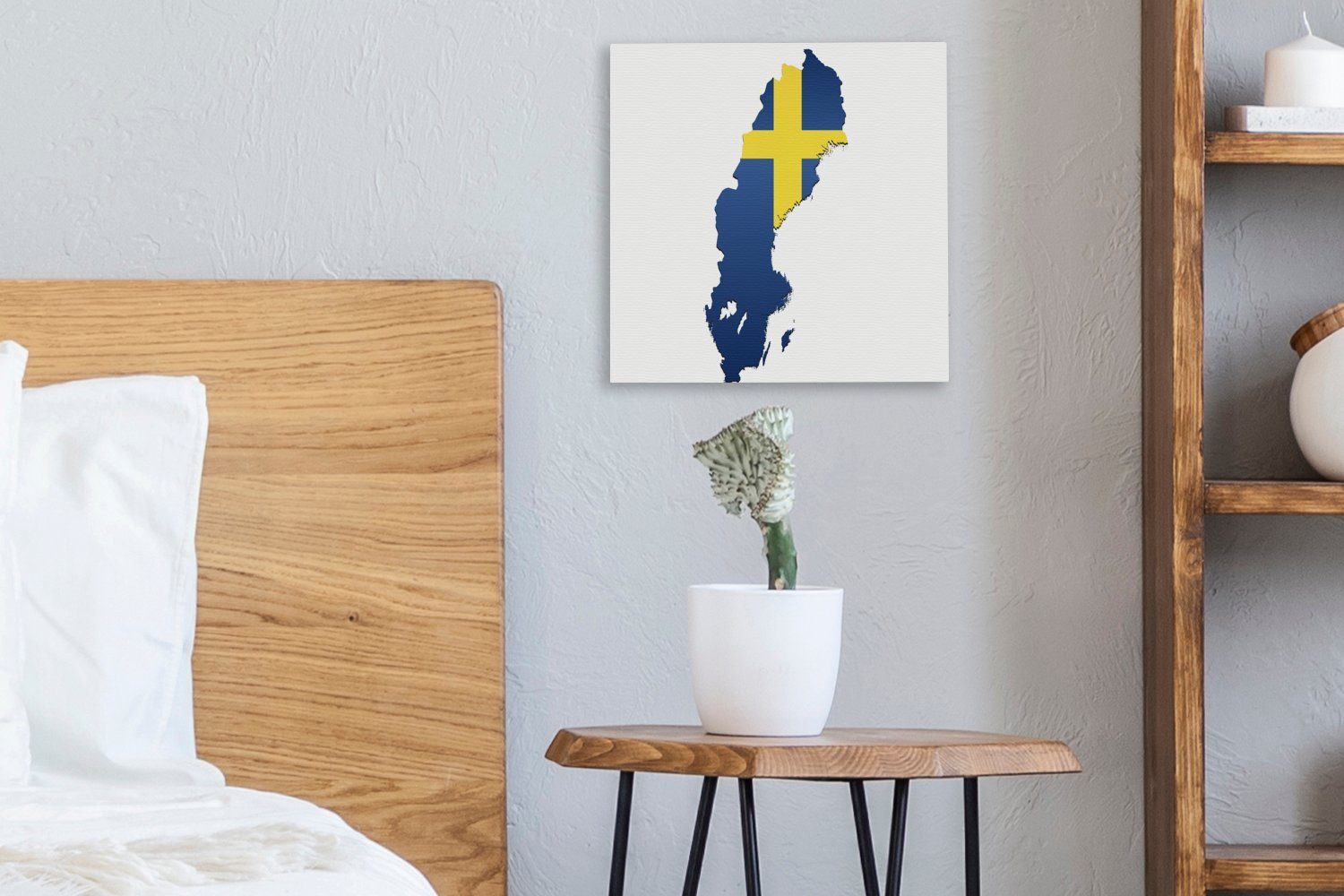 (1 Schlafzimmer Wohnzimmer OneMillionCanvasses® Leinwand der des in Illustration Flagge Form für Schweden St), Leinwandbild Landes, Bilder von