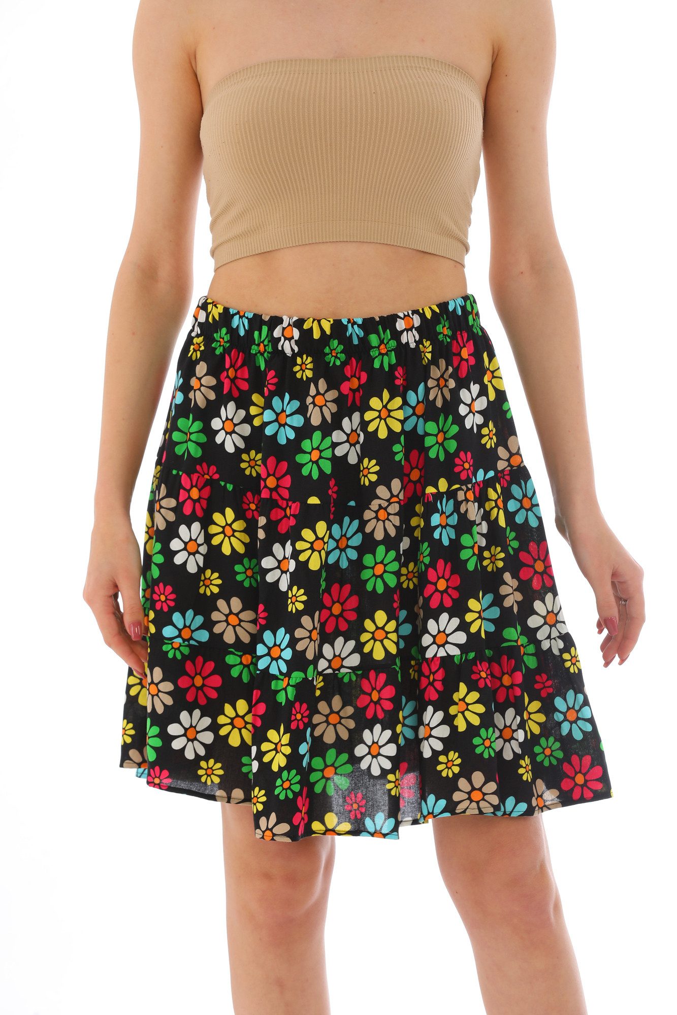 Bongual Sommerrock Stufenrock mit Neon-Blumen Print günstig online kaufen