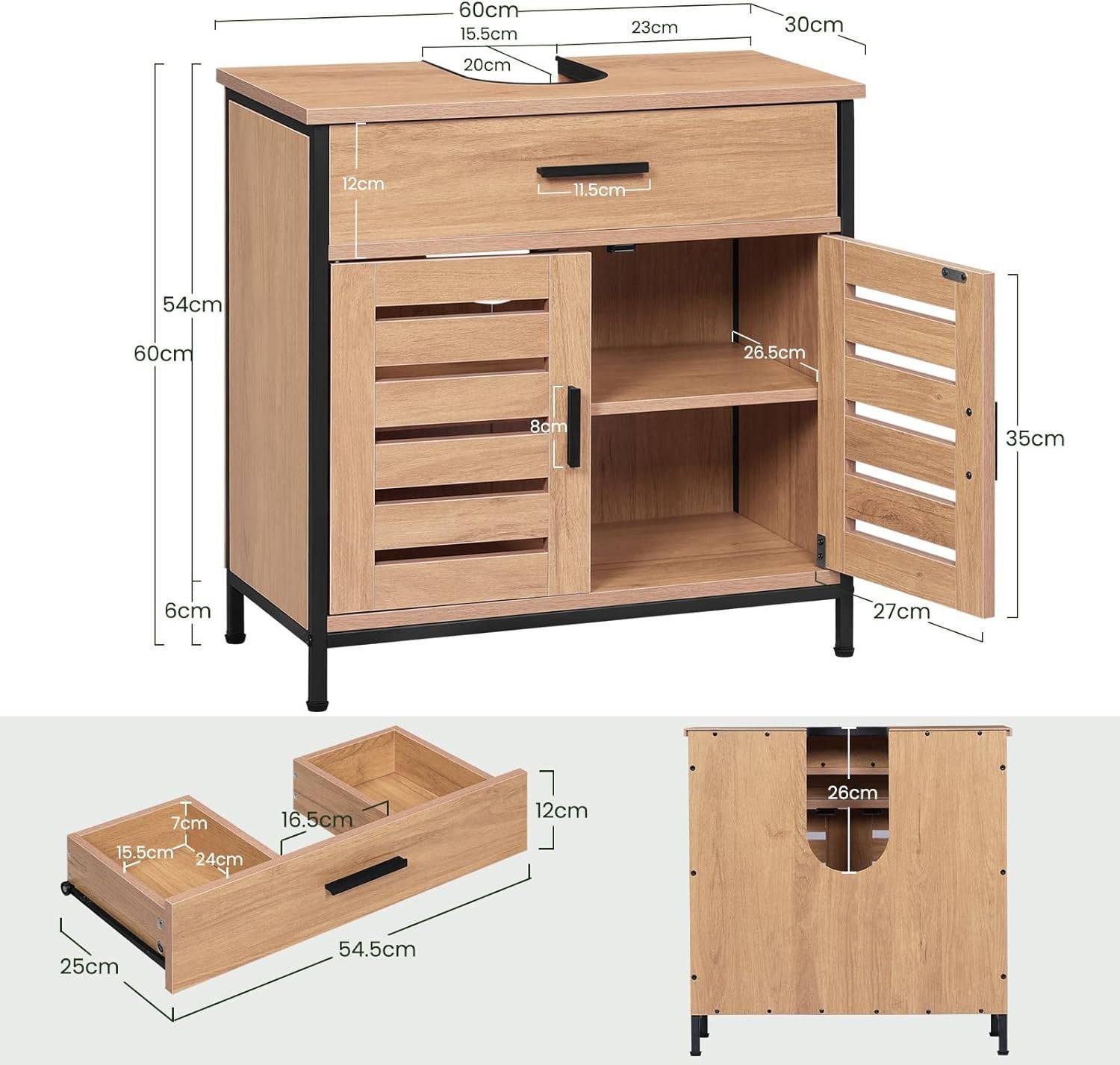 EUGAD Waschbeckenunterschrank (1-St) Unterschrank Waschbecken, 2 Türen, verstellbare Ablage