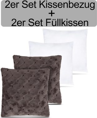 Aspero Dekokissen 2er Set Kissenbezüge inkl. Füllung Riga, Weiches Zierkissen 45 x 45 cm mit Reißverschluss