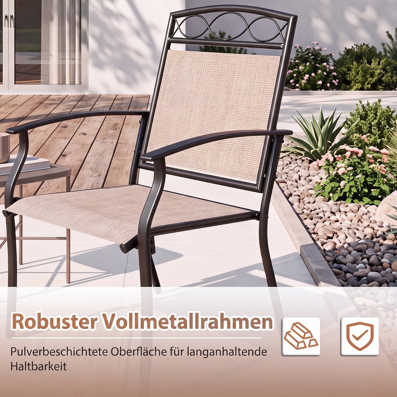 COSTWAY Gartenstuhl (2 St), Wetterfeste Terrassenstühle aus atmungsaktivem Stoff