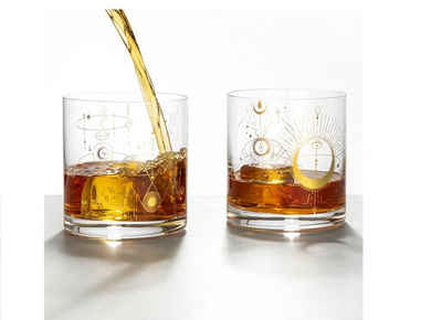 Crystalex Whiskyglas Alchemist Wassergläser Whiskygläser Kristallglas 410 ml 2er Set, Kristallglas, Kristallglas, zwei verschiedene gold Motive