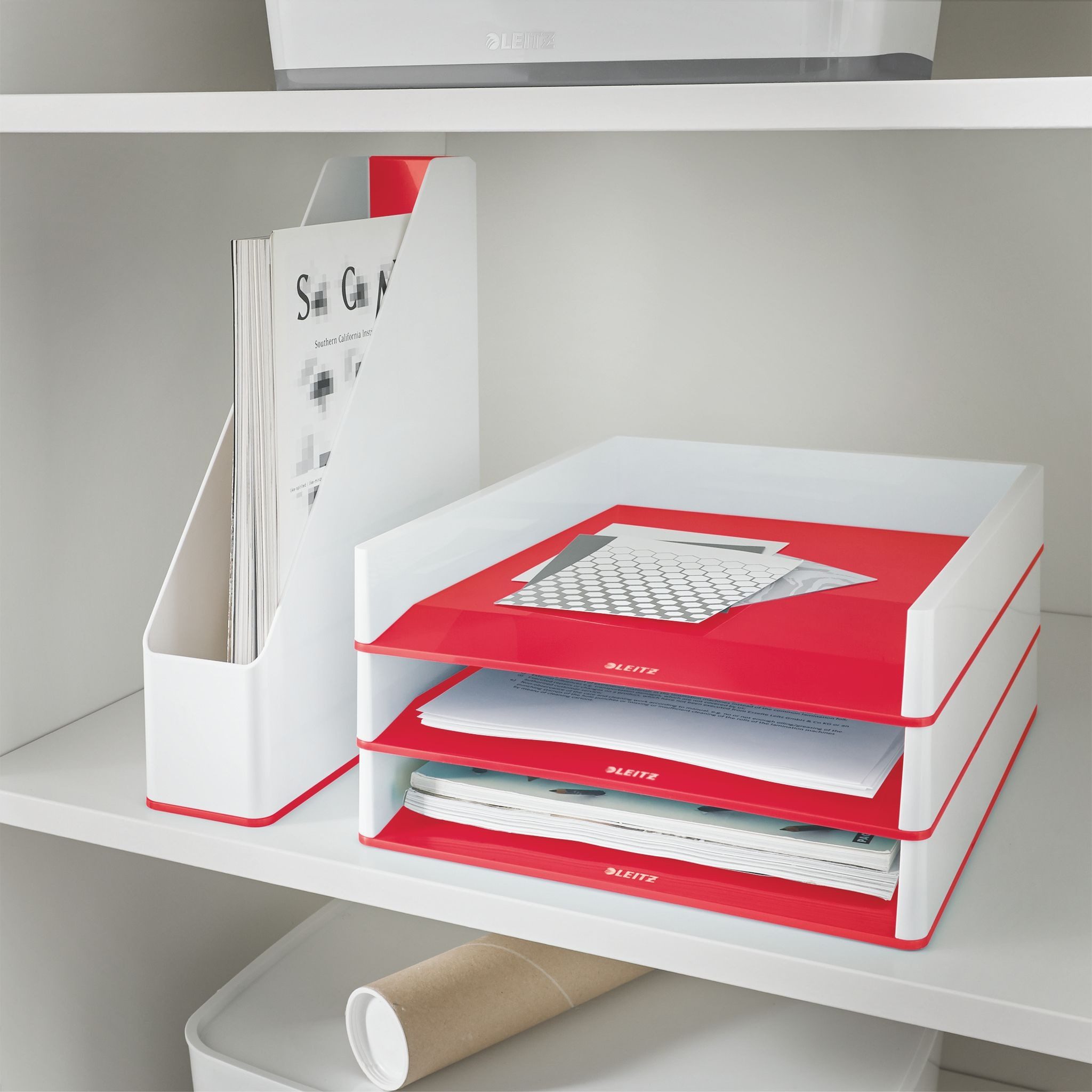 LEITZ Briefablage Briefablage Wow Duo Colour A4 Polystyrol weiß/rot