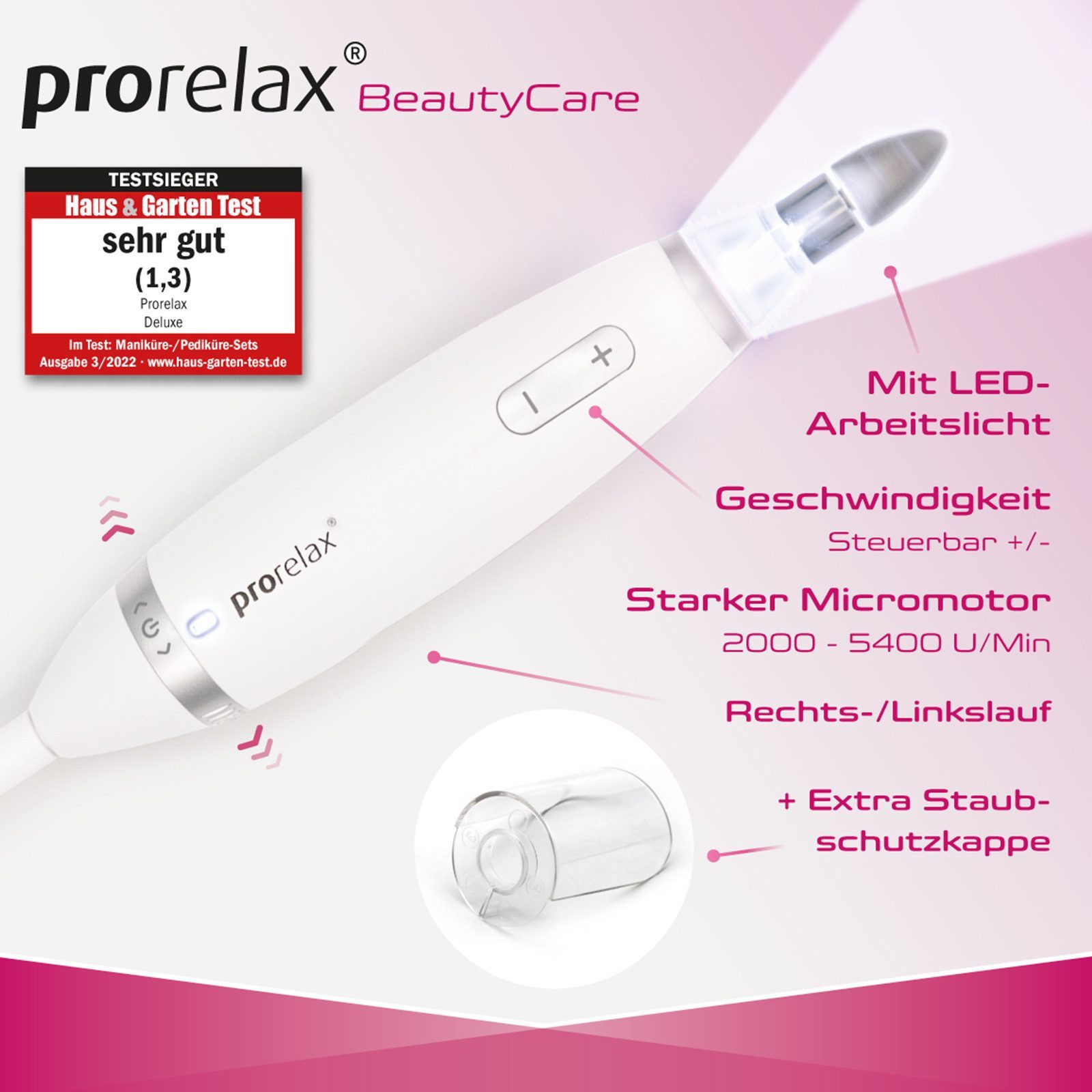 prorelax Elektrische Hautpflegebürste PRORELAX Maniküre- / Pediküre-Set DELUXE mit 15 Aufsätzen