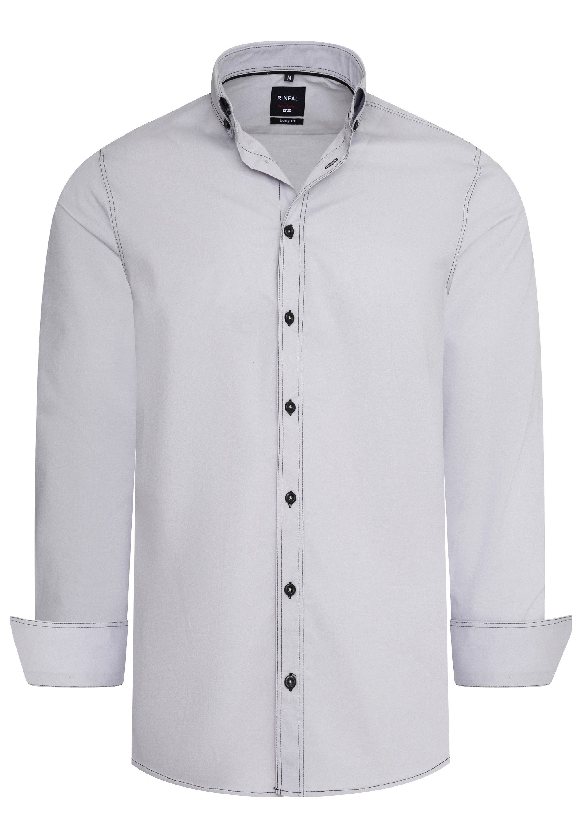 R-NEAL Businesshemd Herren Hemd mit Kontrastnaht Businesshemd Cotton-Stretch Body-Fit