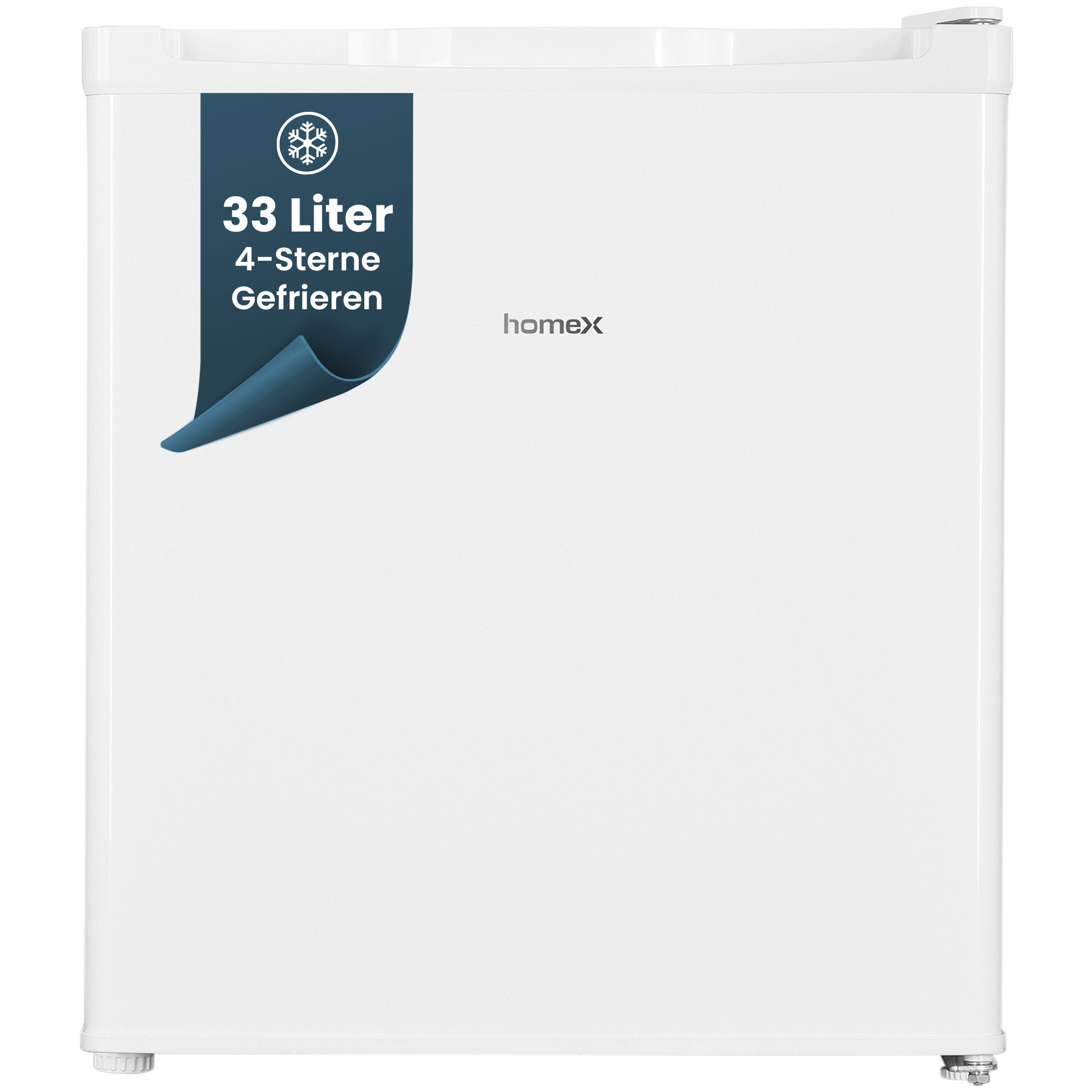 homeX Gefrierschrank FM1015-W, 51 cm hoch, 44 cm breit, Mini-Gefrierschrank, Gefrierbox, 33 L Nutzinhalt, klein, weiß, Tiefgefrierschrank
