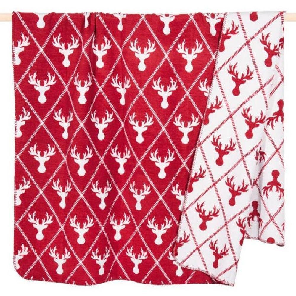 Wohndecke Decke Canada Hirschköpfe Rot (150x200cm), PAD günstig online kaufen