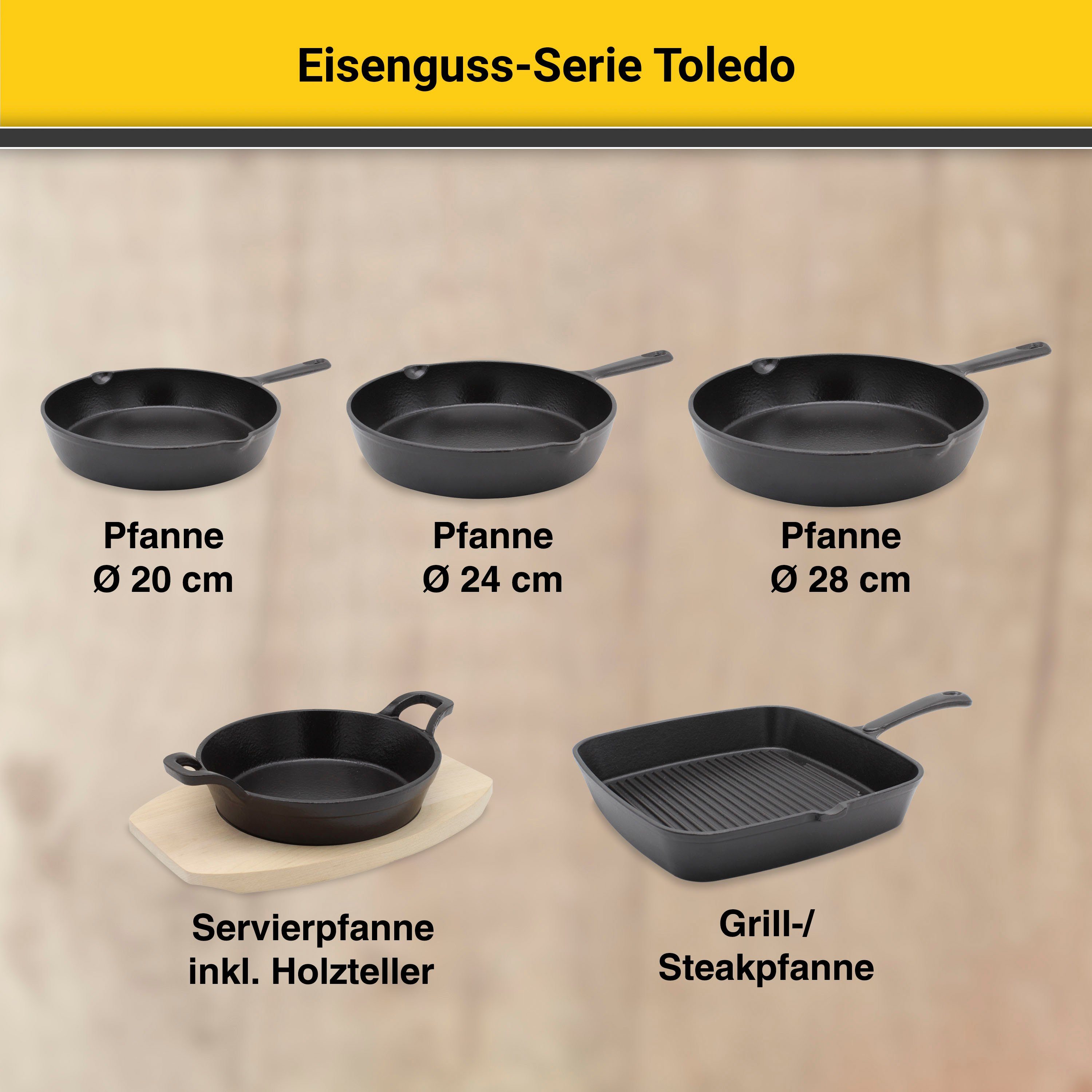 Toledo, Gusseisen Induktion cm, 28x28 Krüger Steakpfanne (1-tlg),