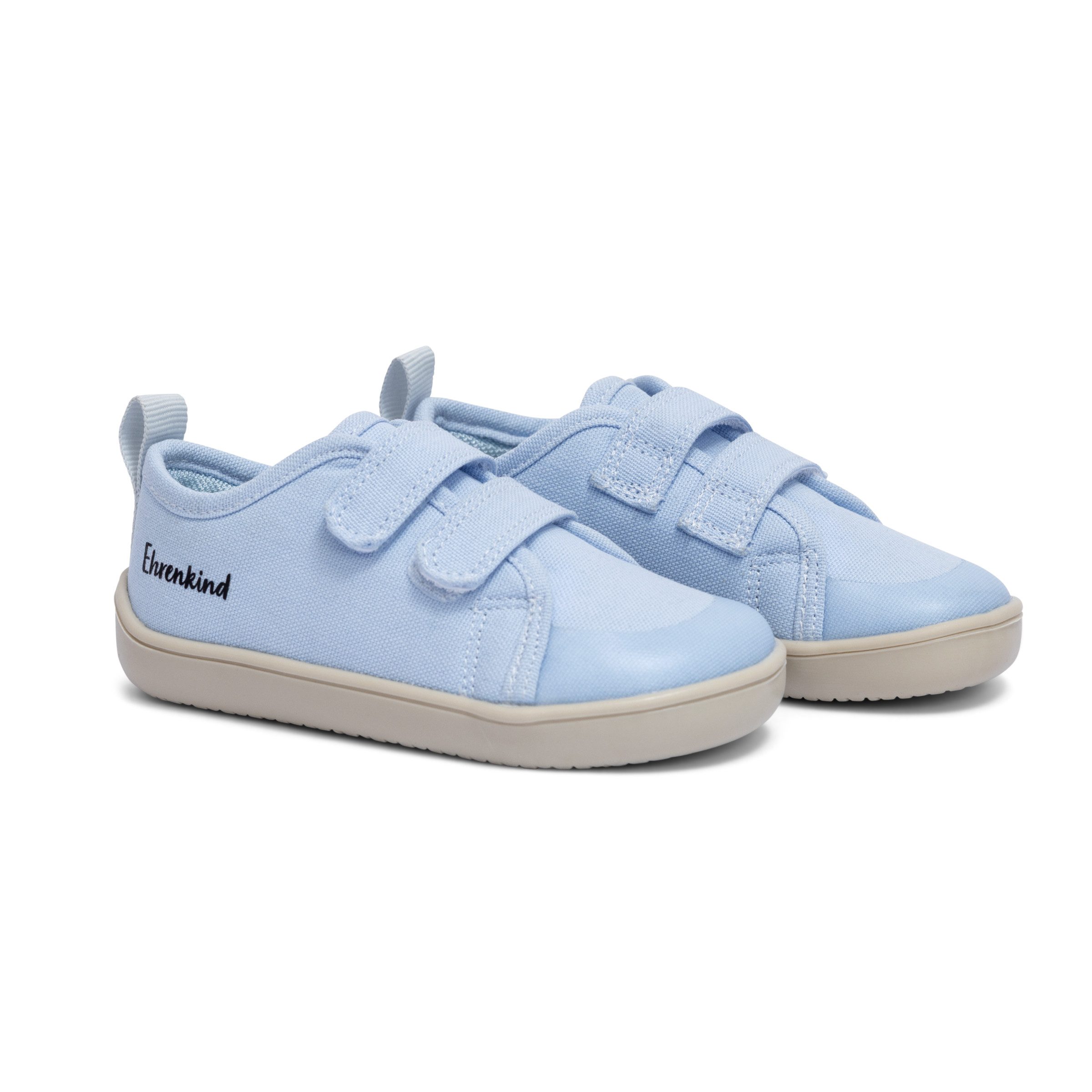 Ehrenkind Barfußschuhe aus Canvas mit Klettverschluss Barfußschuh (Hellblau) Flexible, flache Sohle und breiter Zehenbereich für natürliches Laufen
