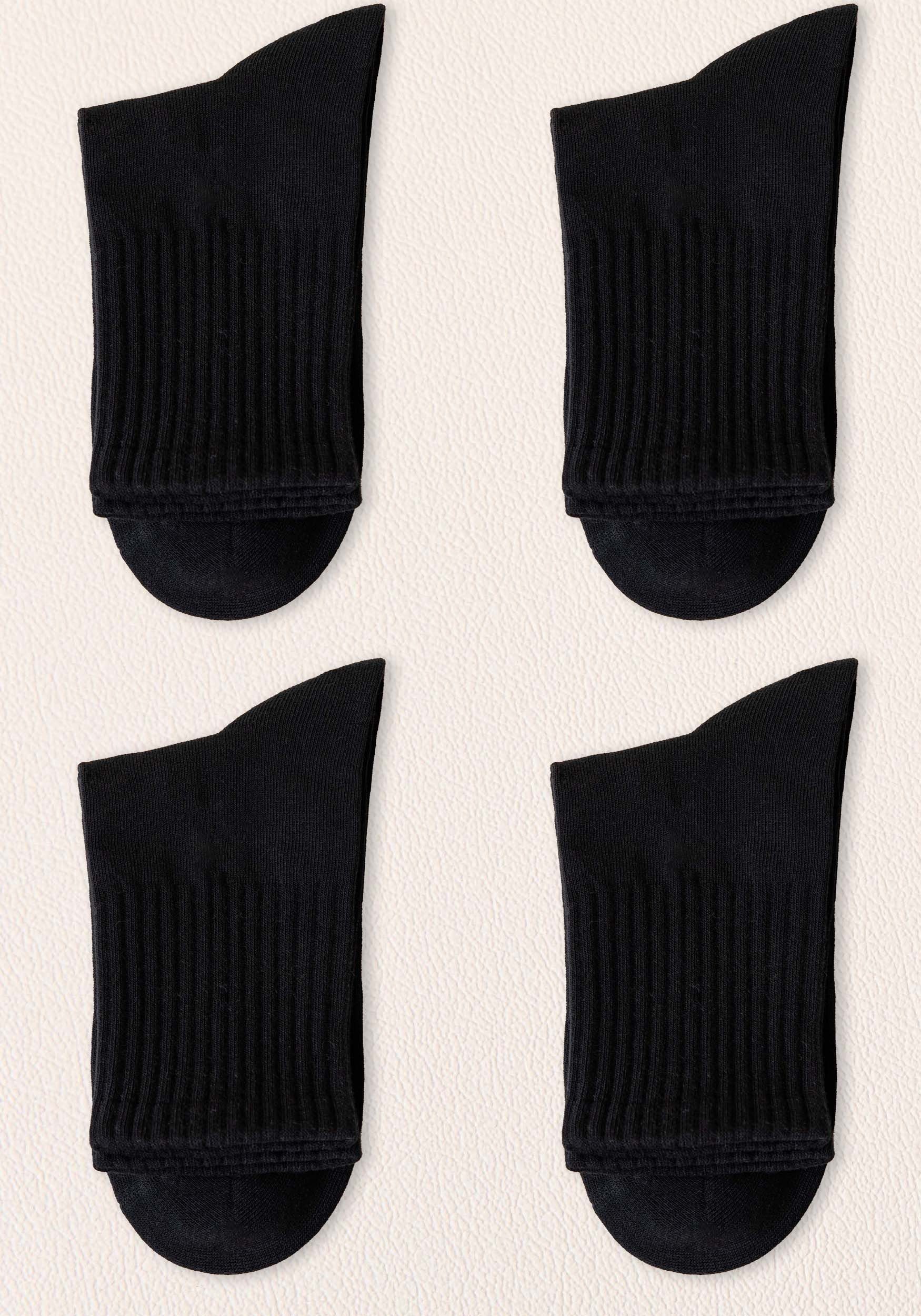 MAGICSHE Socken Damen 100% Baumwolle einfarbig hohes Basicsocken (4-Paar, 4-Paar) Schwarz