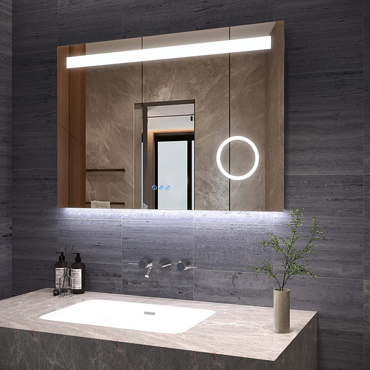 aqua batos LED-Lichtspiegel Badspiegel mit Beleuchtung Badezimmerspiegel  100x70 cm Wandspiegel LED Spiegel mit Licht Kaltweiß 6400K Neutralweiß  4500K Warmweiß 3000K Kosmetikspiegel Rasierspiegel, 3 Fach Vergrösserung,  hochwertiger Aluminiumrahmen ...