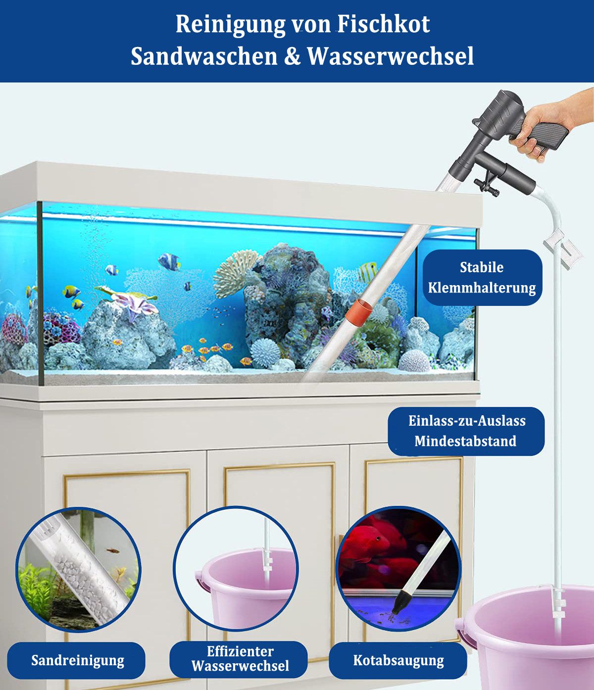 Diwzbyn Aquariumfilter Dreifunktionaler Aquarium-Bodengrundreiniger und Wasserwechsel-Set, Aquarium-Sauger und Wasserwechselwerkzeugset