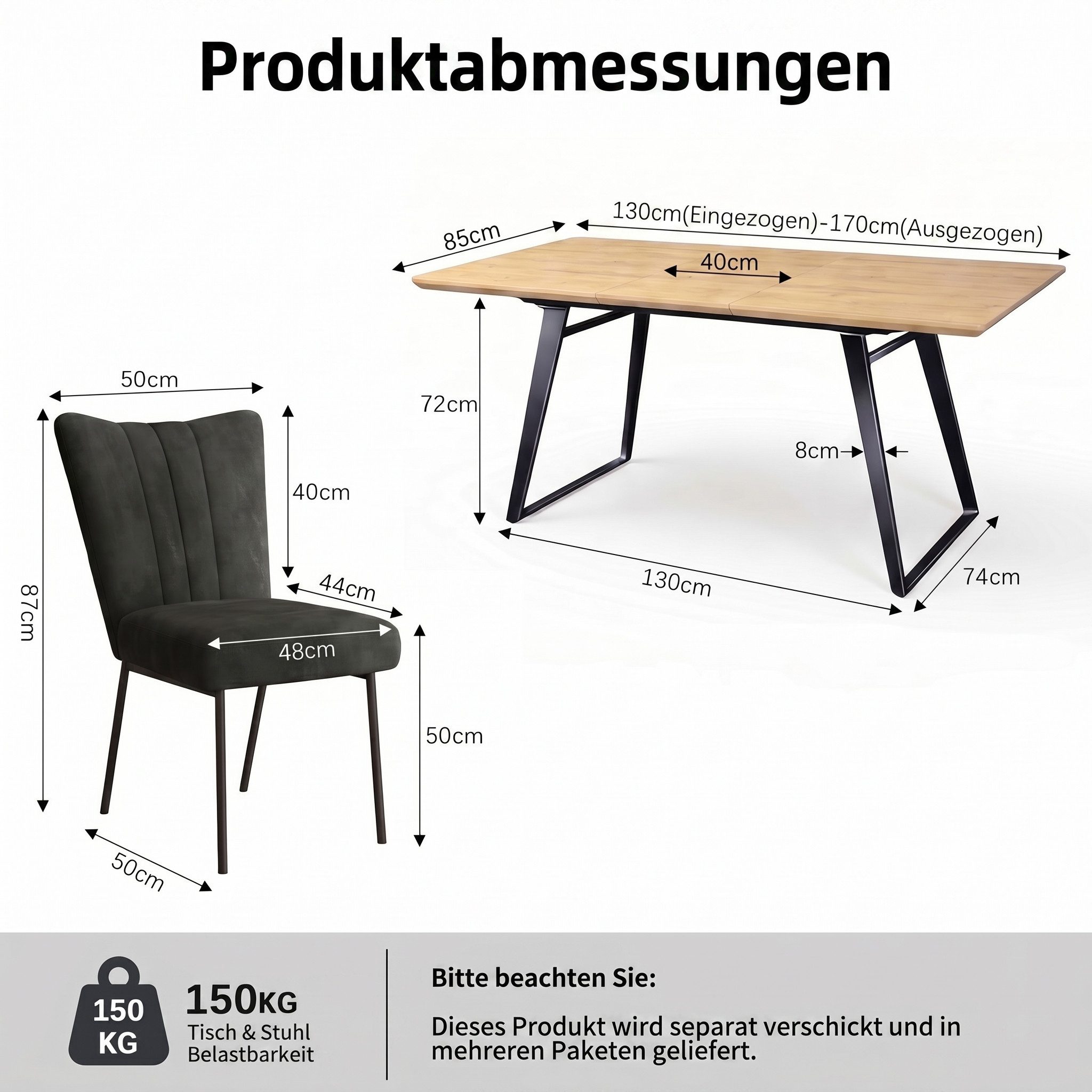 Jiexi Essgruppe Essgruppe ausziehbar MDF Eiche-Optik Tisch mit Samtstühlen – Bild 3 von 5