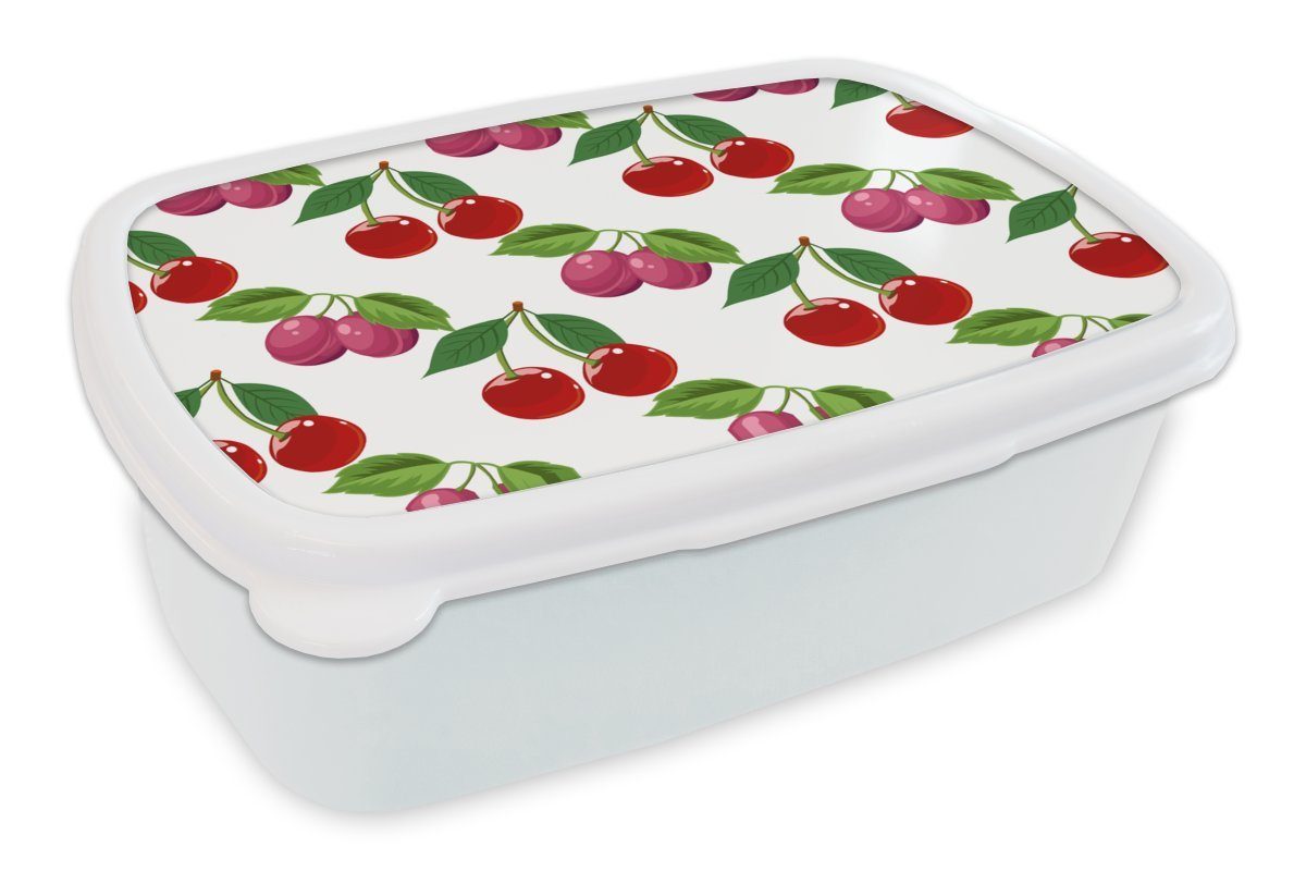MuchoWow Lunchbox Kirschen - Muster - Obst, Kunststoff, (2-tlg), Brotbox für Kinder und Erwachsene, Brotdose, für Jungs und Mädchen weiß