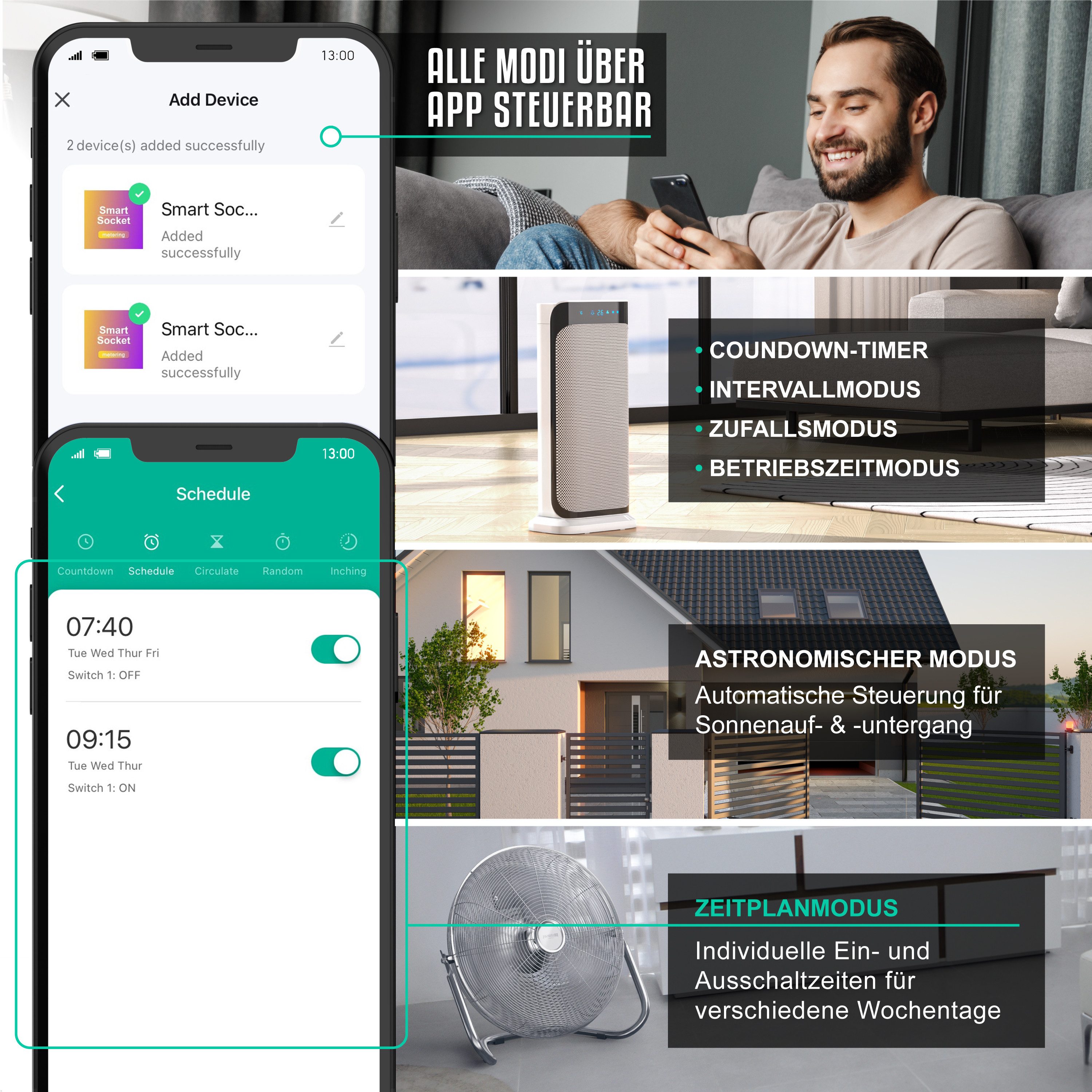 BEARWARE WLAN-Steckdose 2,4 Ghz WiFi Fernsteuerung per Smart life App, Sprachsteuerung, 1-St., Countdown Timer, Ein und Ausschalttimer, Intervallmodus, Zeitschaltuhr