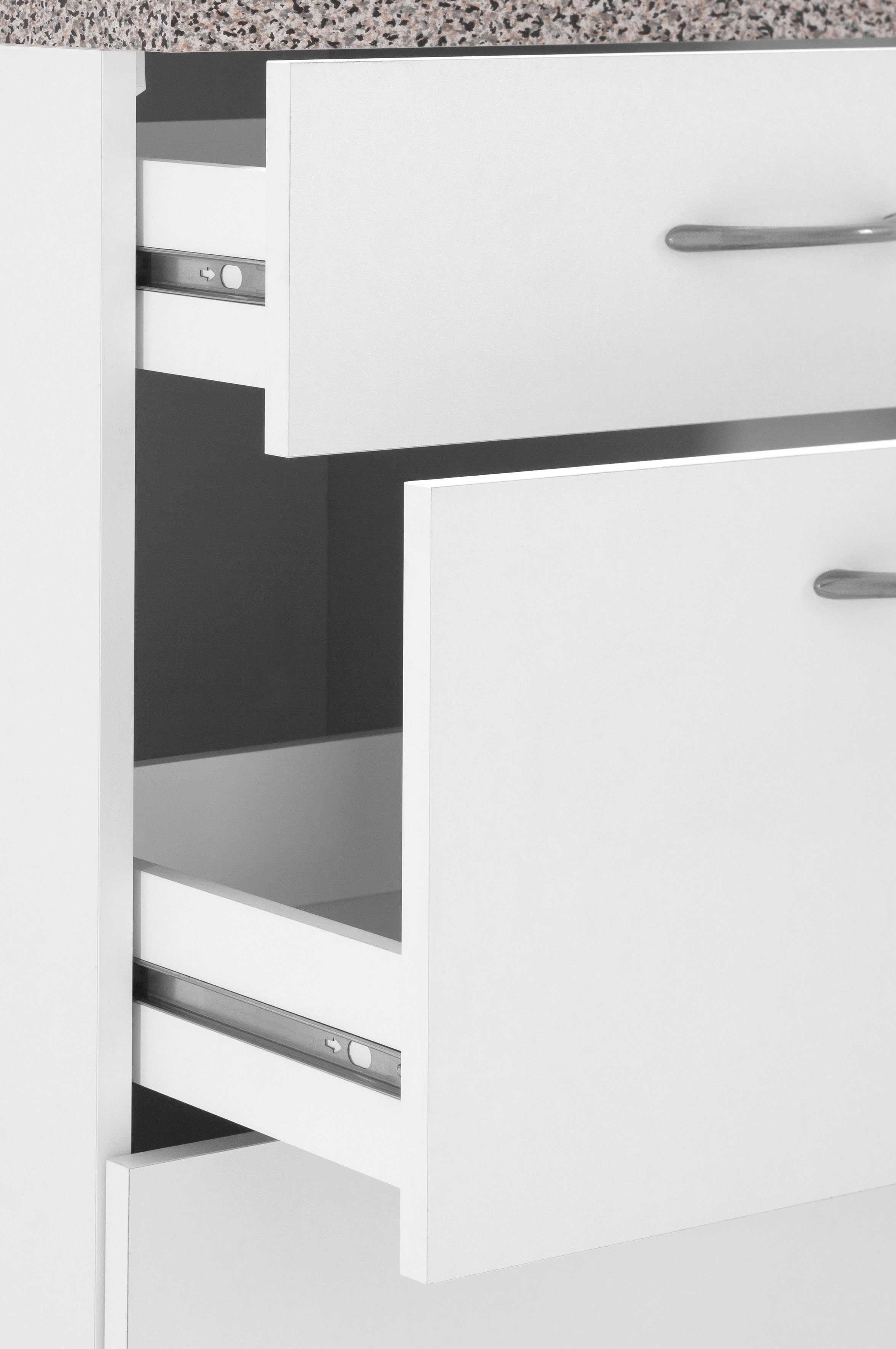 wiho Küchen Unterschrank 1 | Weiß cm, großen Schublade Auszügen Kiel Weiß und breit, Tiefe 2 mit 50 50 cm
