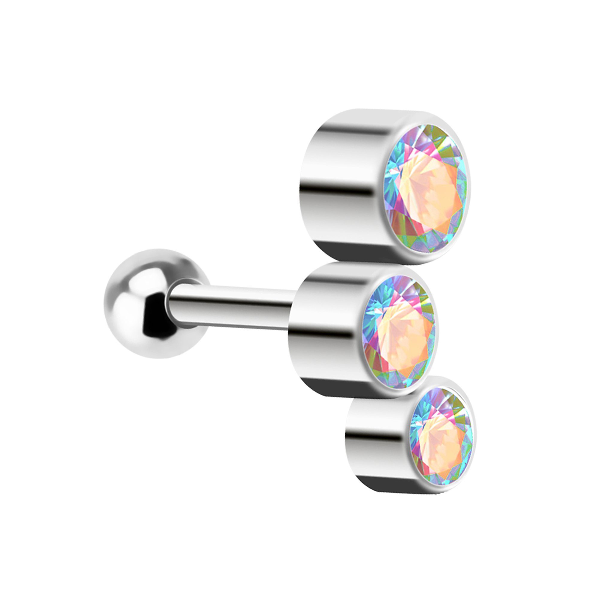 Piercing Ohrpiercing Helix Triple Kugeln, Tragus Ohr Stecker Stab Knorpel Kristall Cartilage Glitzer Barbell Taffstyle bunt Piercing-Set Ohr