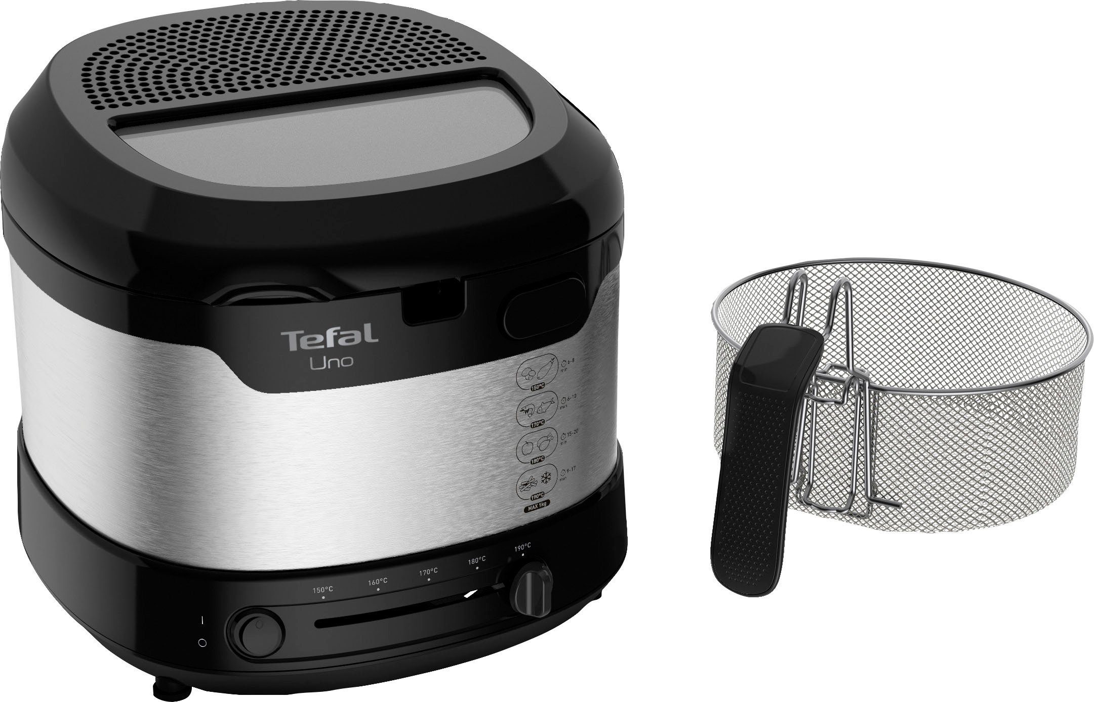 Tefal Fritteuse UNO M Edelstahl FF215, 1600 W, Kapazität 1kg, Einstellbares Thermostat, Sichtfenster, Abtropfposition