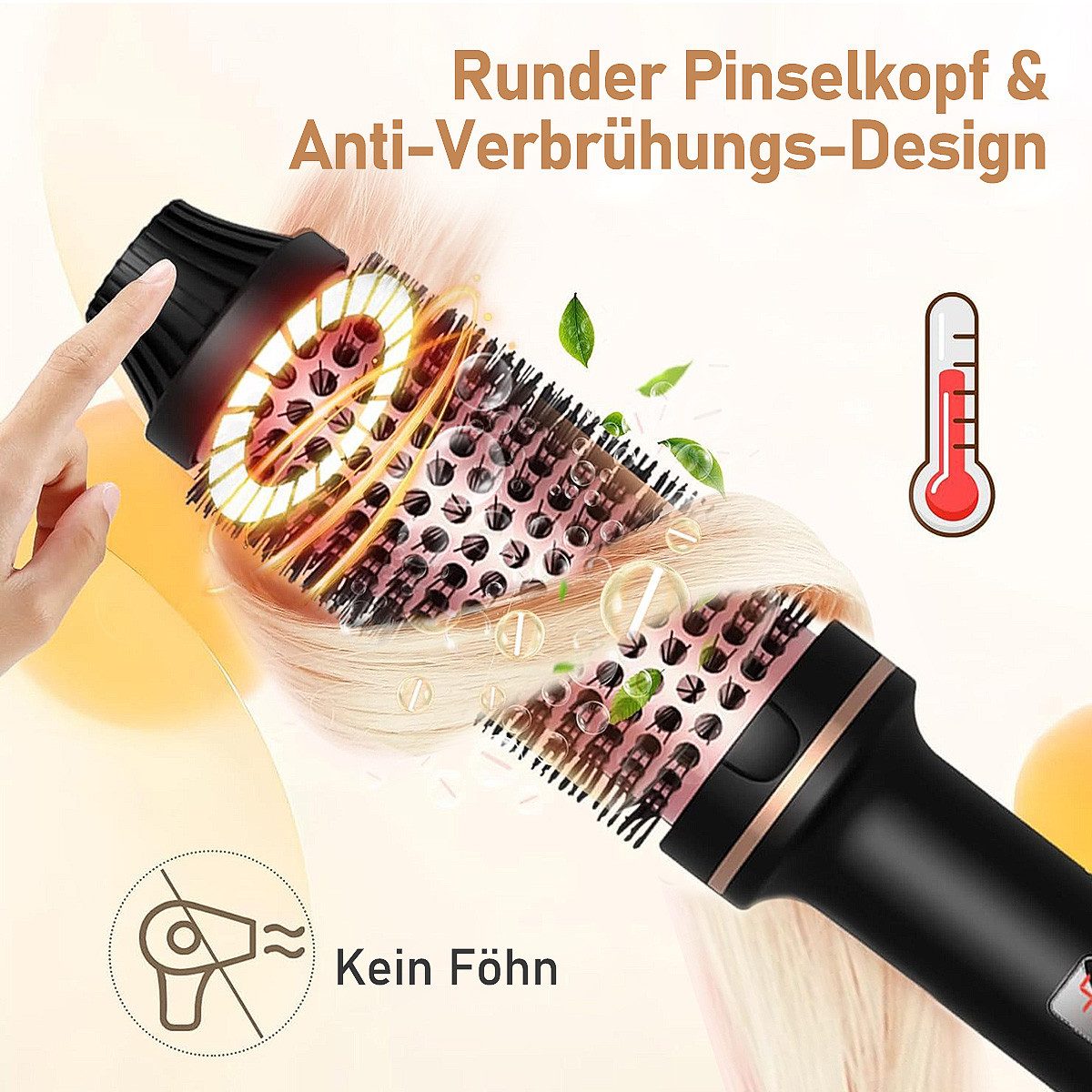 MOPUEA Lockenwickler 3 In 1 Lockenbürste Thermal Warmluftbürste Salon Ionen Haartrockner, 3-in-1 Stylingbürste mit Lockenstab, Glättbürste und Kammfunktion, 5 Temperaturen, ionische Keramik, 30s Aufheizen, 60min Auto-Off