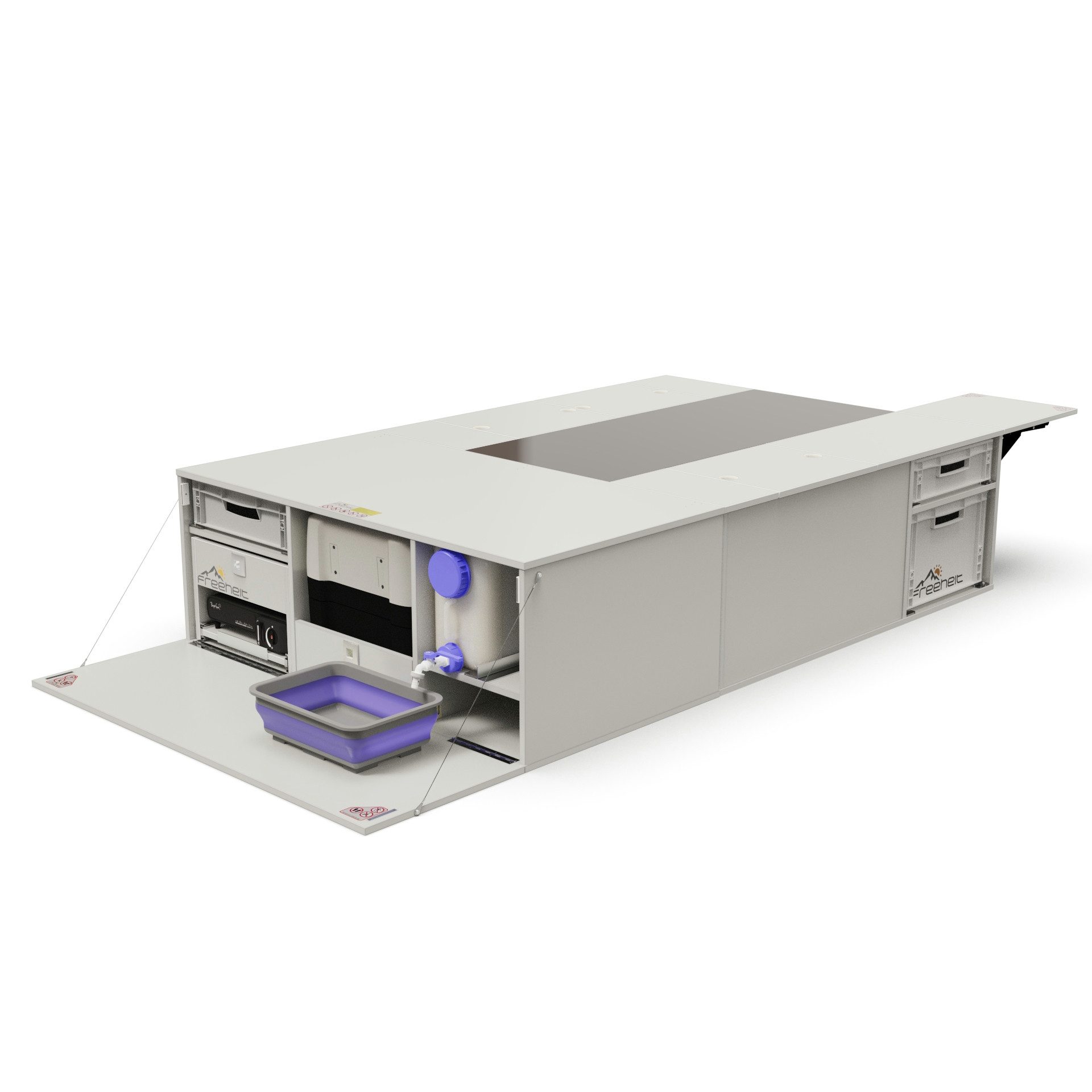 freeheit Schrankmodule (Campingbox mit Bett und Tisch, Kocherschublade Dometic CFF35) Van Kastenwagen Kombi Freeheit Kombiflex 2001