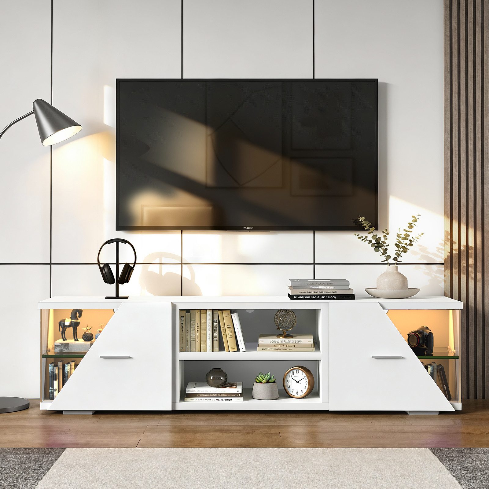 oyajia Lowboard LED TV-Schrank (mit LED-Beleuchtung, stehend Lowboard, 150cm), für Fernseher bis 55 Zoll