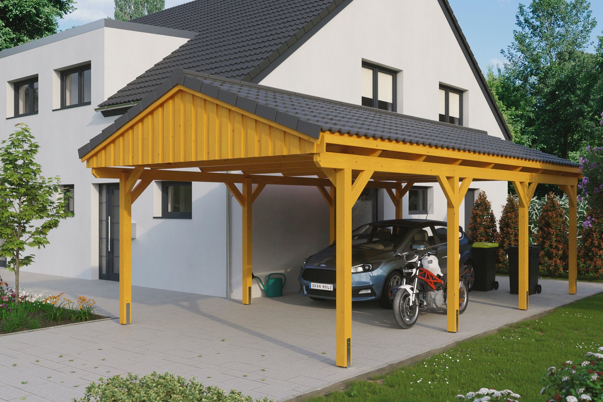[Verschiedenes Produktsortiment!] Skanholz Einzelcarport Fichtelberg, BxT: mit Einfahrtshöhe, Dachlattung cm, cm 423x808 379