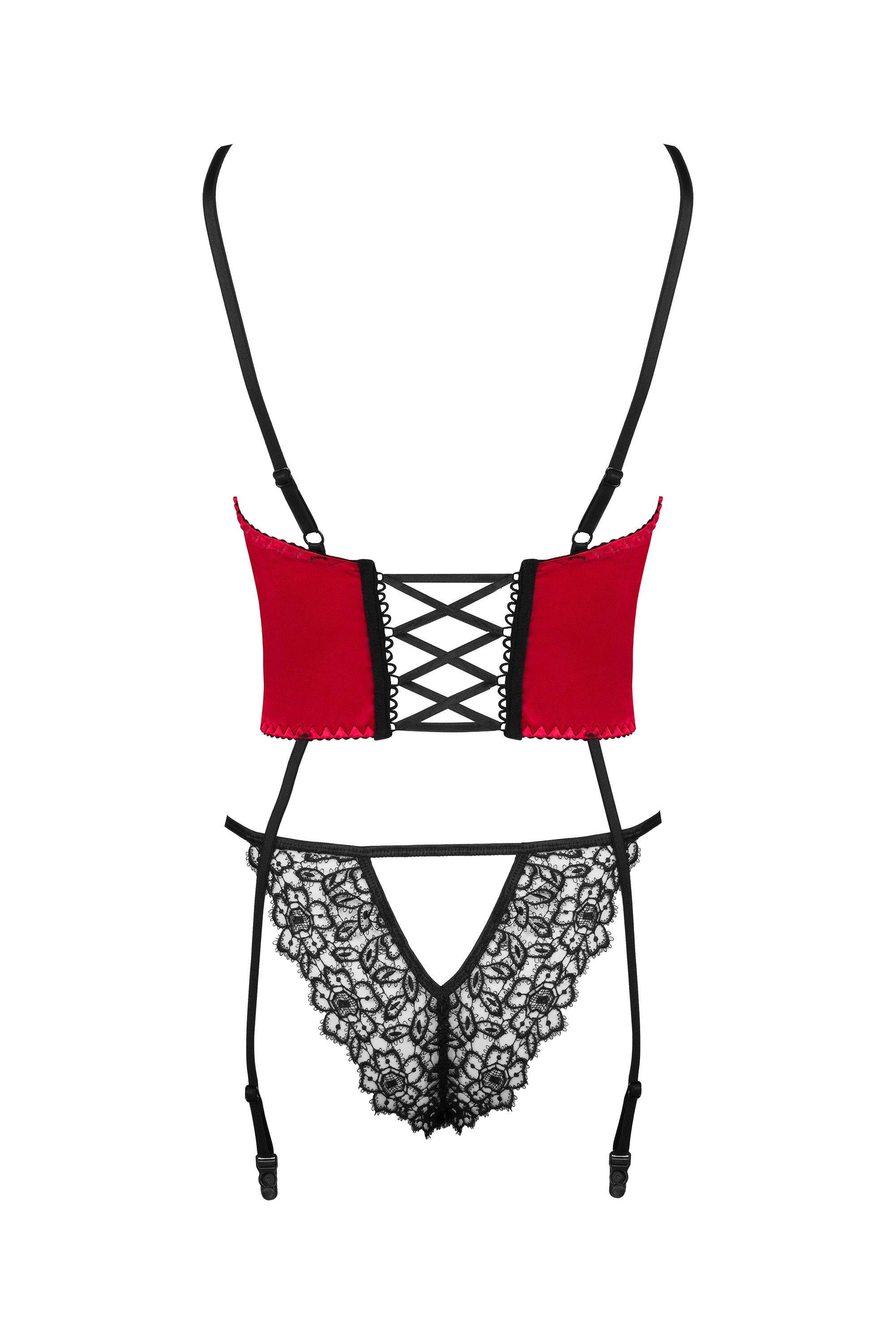 Beauty Night Fashion Set: Bügel-BH Reizwäsche-Set Olena rot-schwarz Straps-Bustier String (Set)
