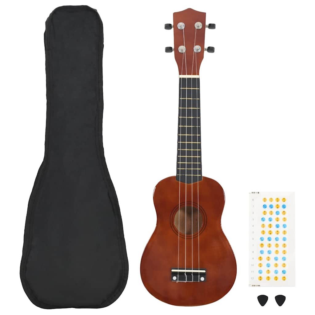 furnicato Ukulele Set 21" Natur mit Tasche und Plektren für Einsteiger, Sopran-Gitarre aus Massivholz mit weichem Ton und zwei Plektren