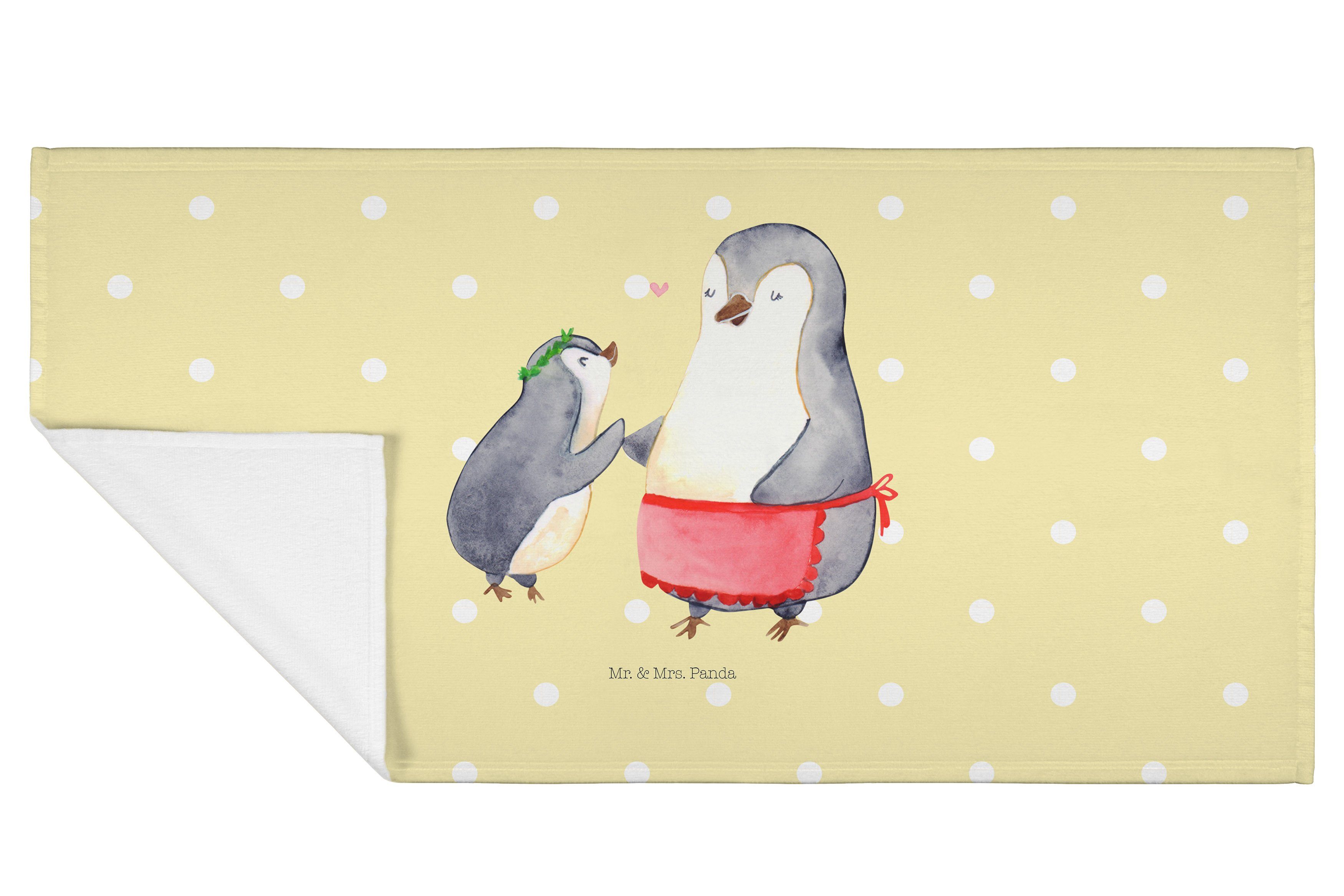 Mr. & Mrs. Panda Pastell Tochter, O, - Gelb Kind Pinguin Geschenk, Vorbild - (1-St) Handtuch mit Mama