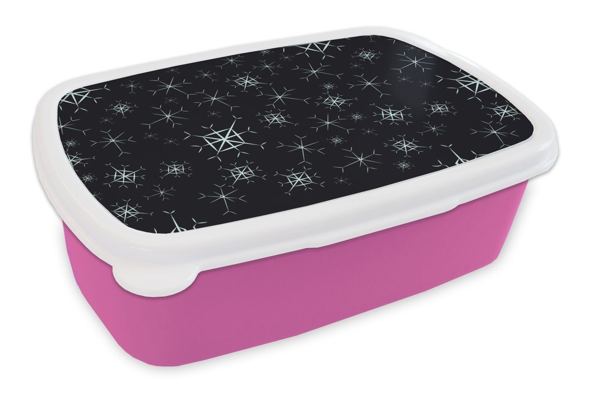 MuchoWow Lunchbox Winter - Schneeflocke - Muster, Kunststoff, (2-tlg), Brotbox für Erwachsene, Brotdose Kinder, Snackbox, Mädchen, Kunststoff rosa