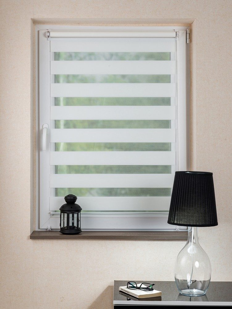 Doppelrollo, MDEKOR, Pflegeleichtes Rollo, stufenlos verstellbar, einfache Montage, Weiß 38x150 cm